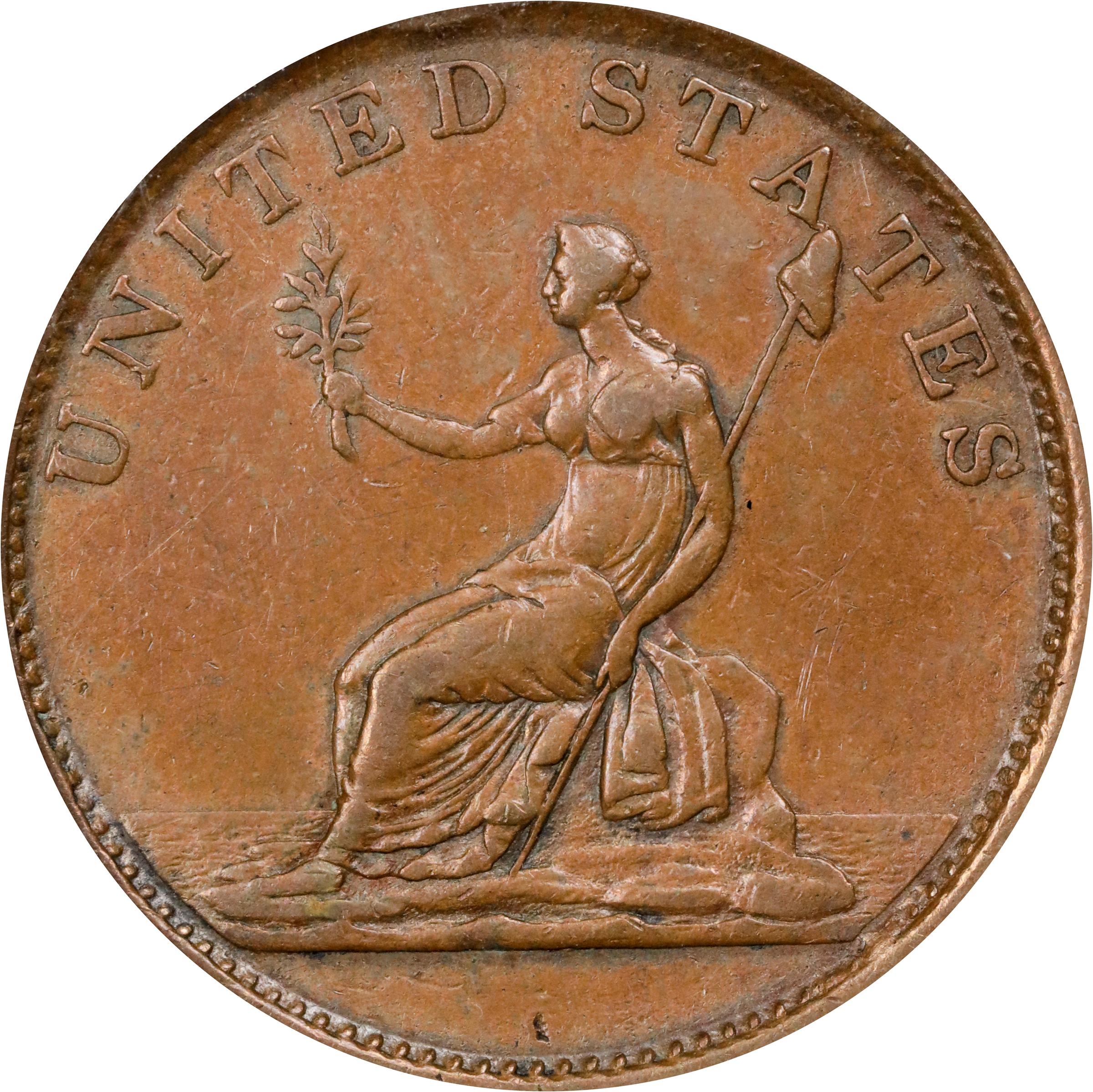 image for: "1783" (ca. 1820) Washington Draped Bust Copper. Musante GW-106, Vlack 13-J, Baker-2, W-10300. No Button. Copper. Plain Edge. AU-50 (PCGS).