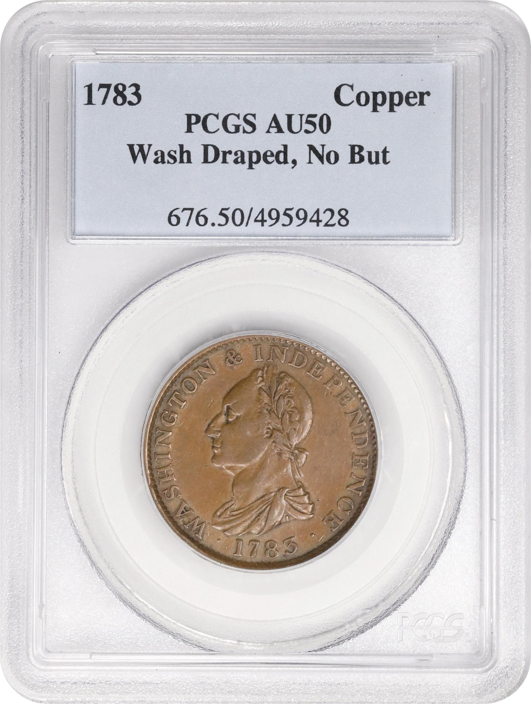 image for: "1783" (ca. 1820) Washington Draped Bust Copper. Musante GW-106, Vlack 13-J, Baker-2, W-10300. No Button. Copper. Plain Edge. AU-50 (PCGS).