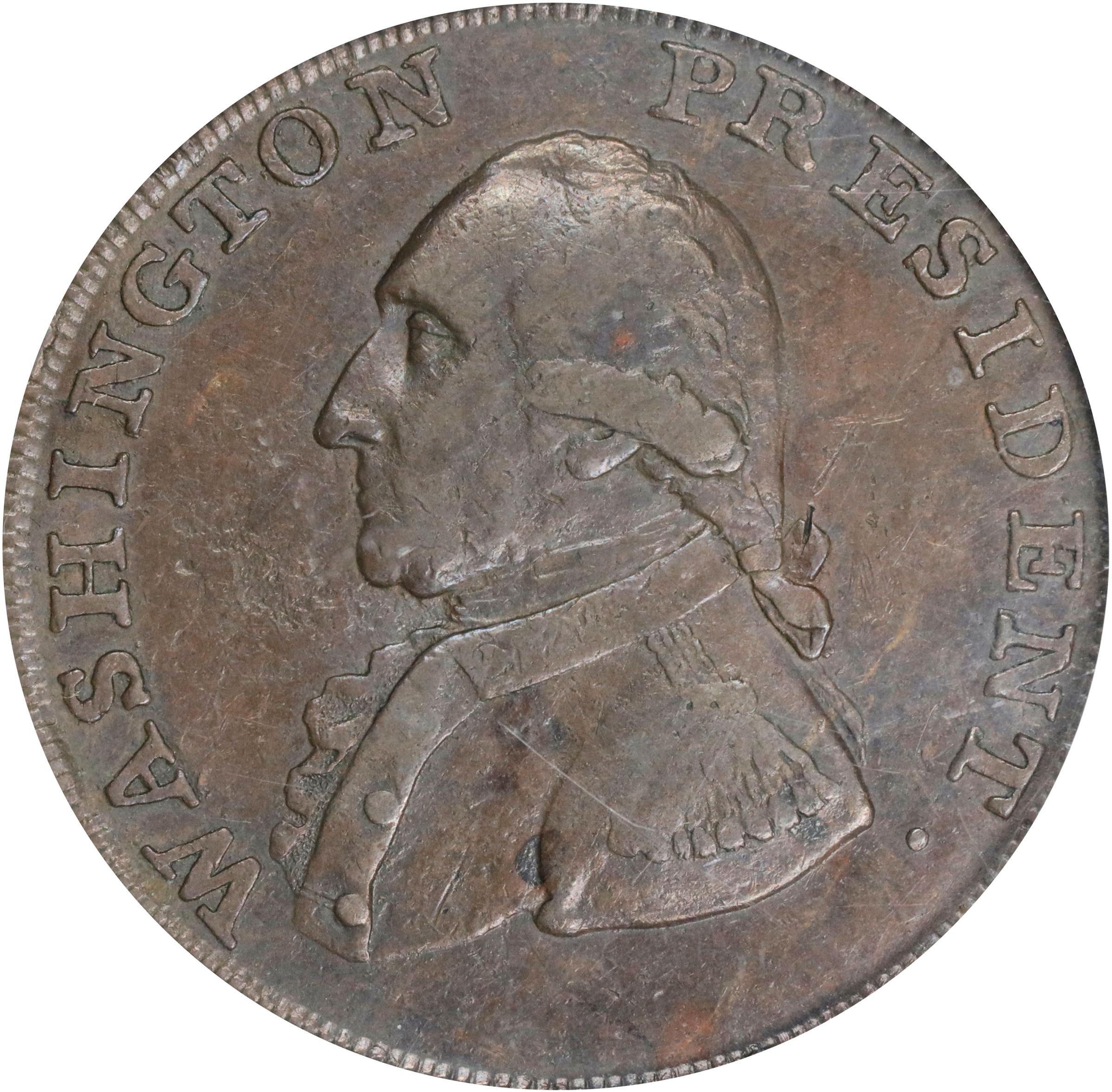 image for: 1793/2 Washington Ship Halfpenny. Musante GW-20, Baker-18, W-10855. Copper. Lettered Edge. EF-45 (PCGS). OGH.
