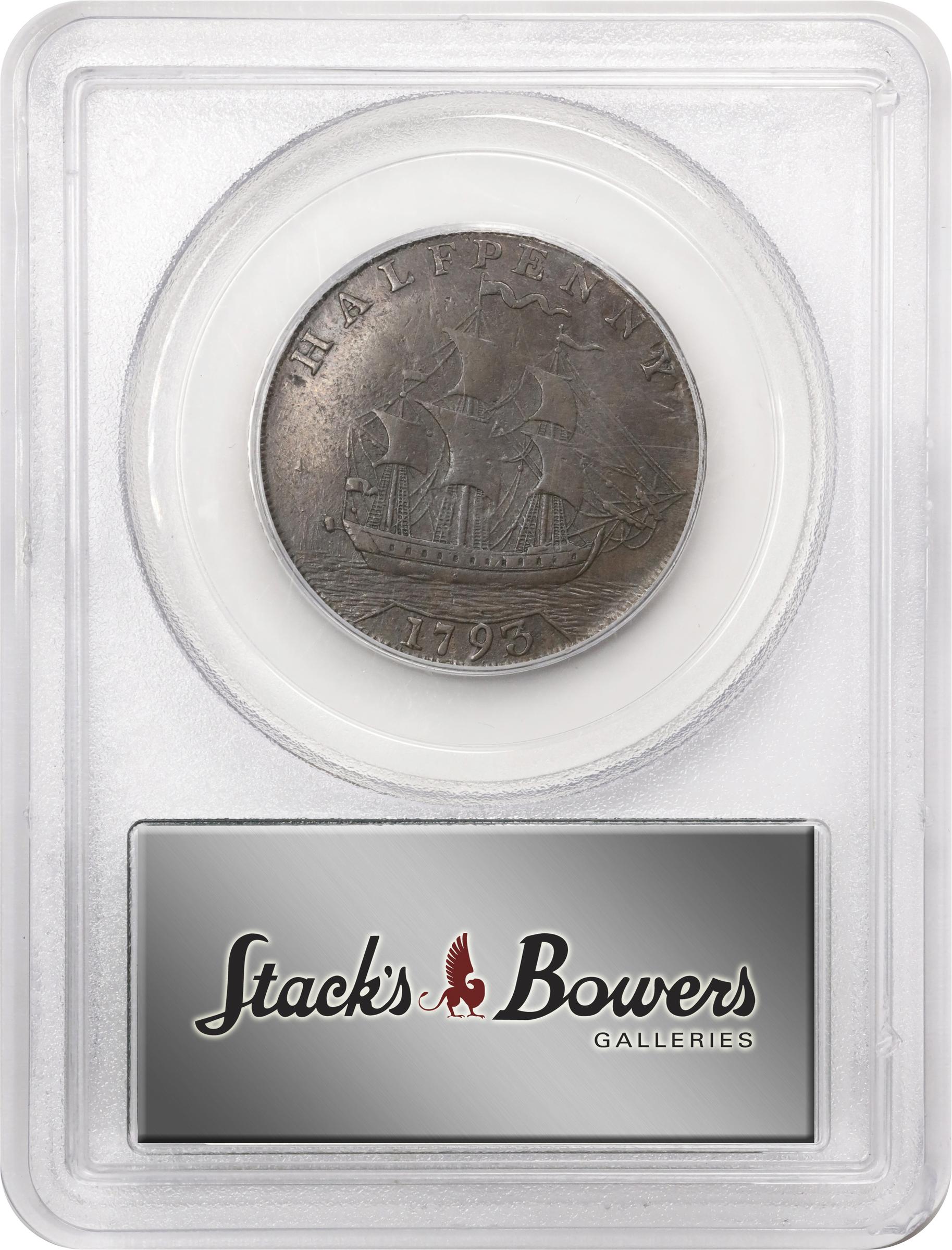 image for: 1793/2 Washington Ship Halfpenny. Musante GW-20, Baker-18, W-10855. Copper. Lettered Edge. EF-45 (PCGS). OGH.