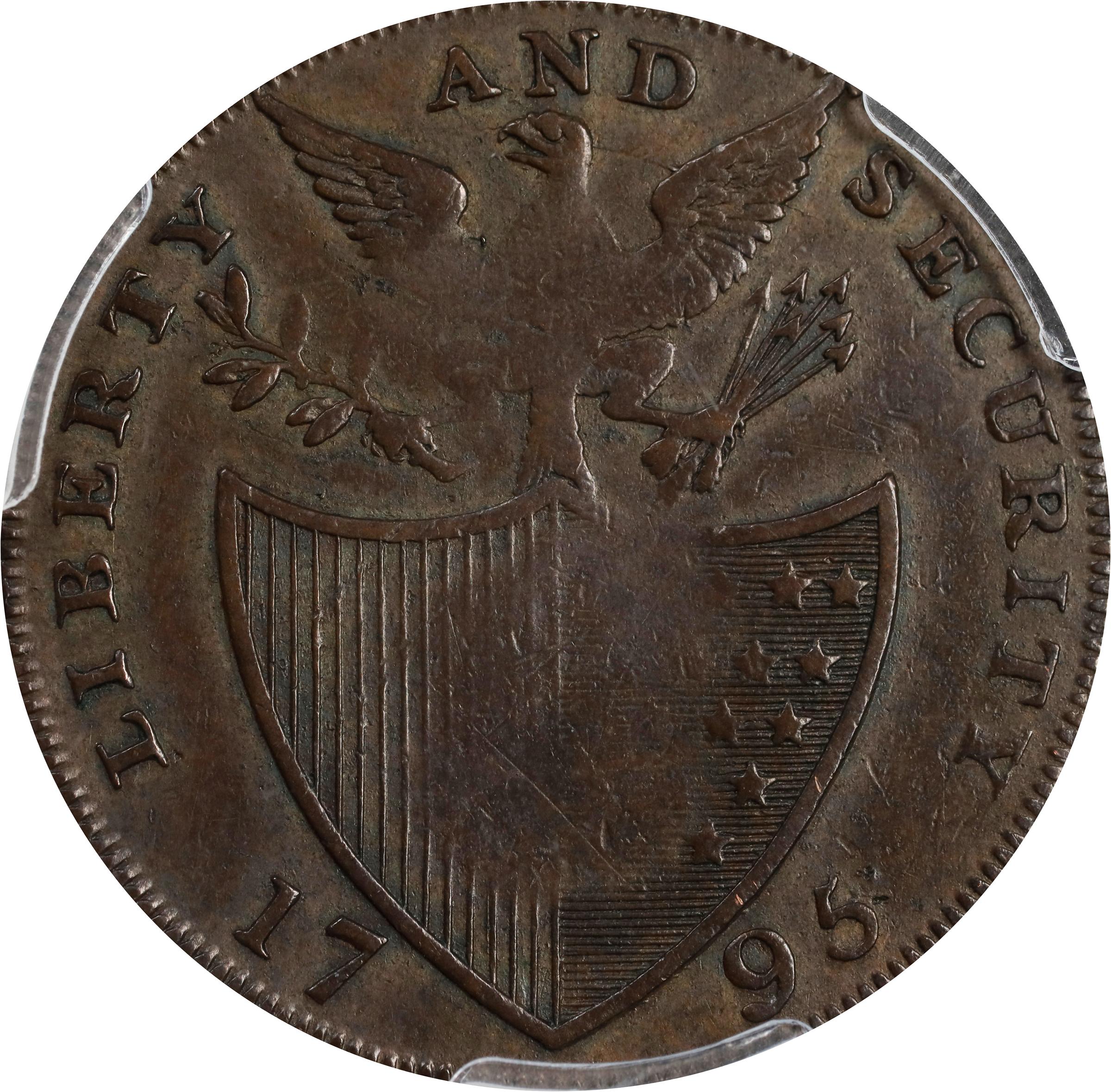 image for: 1795 Washington Liberty and Security Halfpenny. Musante GW-48, Baker-31, W-11015. Copper. LONDON Edge. EF-40 (PCGS).