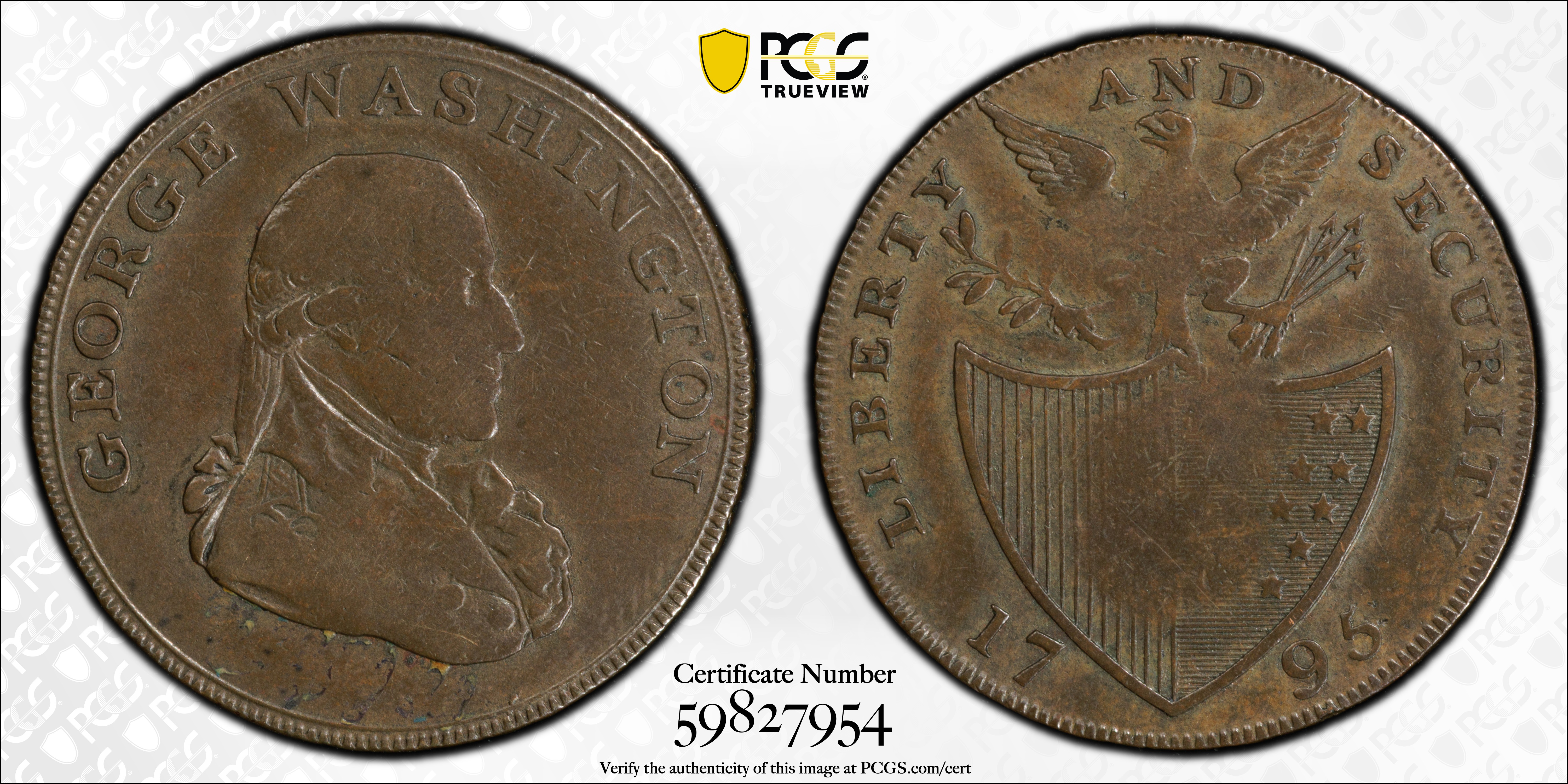 image for: 1795 Washington Liberty and Security Halfpenny. Musante GW-48, Baker-31, W-11015. Copper. LONDON Edge. EF-40 (PCGS).
