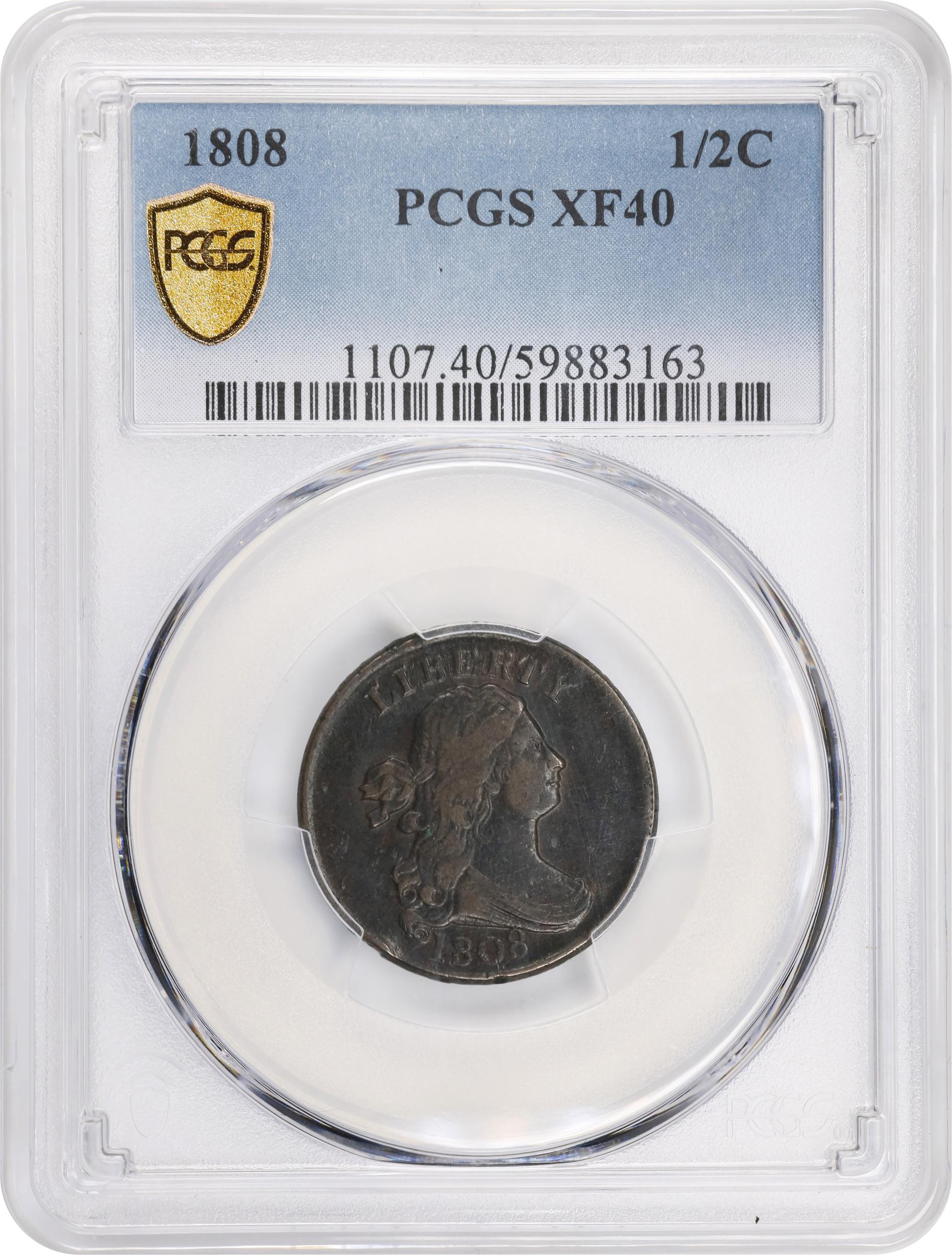 1808 1/2c MS BN XF40 BN CAC thumbnail 3