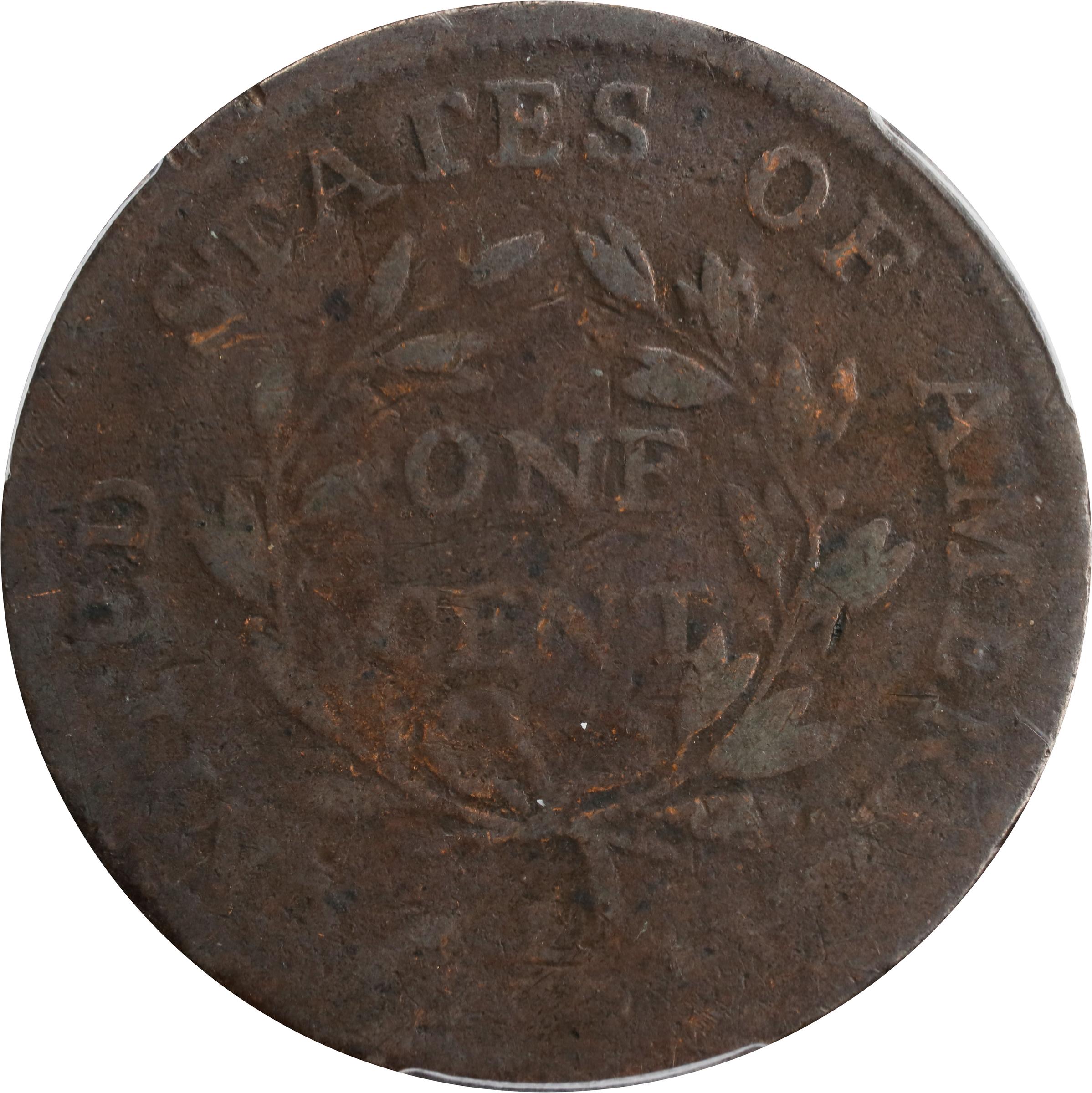 image for: 1797 Draped Bust Cent. S-130, B-25. Rarity-2. Reverse of 1797, Stems to Wreath. Good-4 (PCGS).