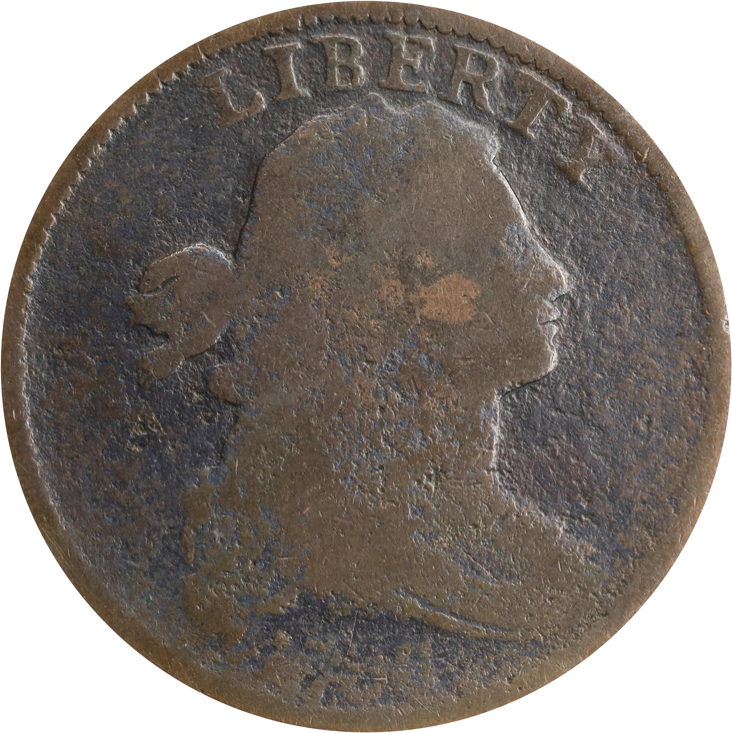 image for: 1797 Draped Bust Cent. S-133, B-29. Rarity-5. Reverse of 1797, Stemless Wreath. AG-3 (ANACS).