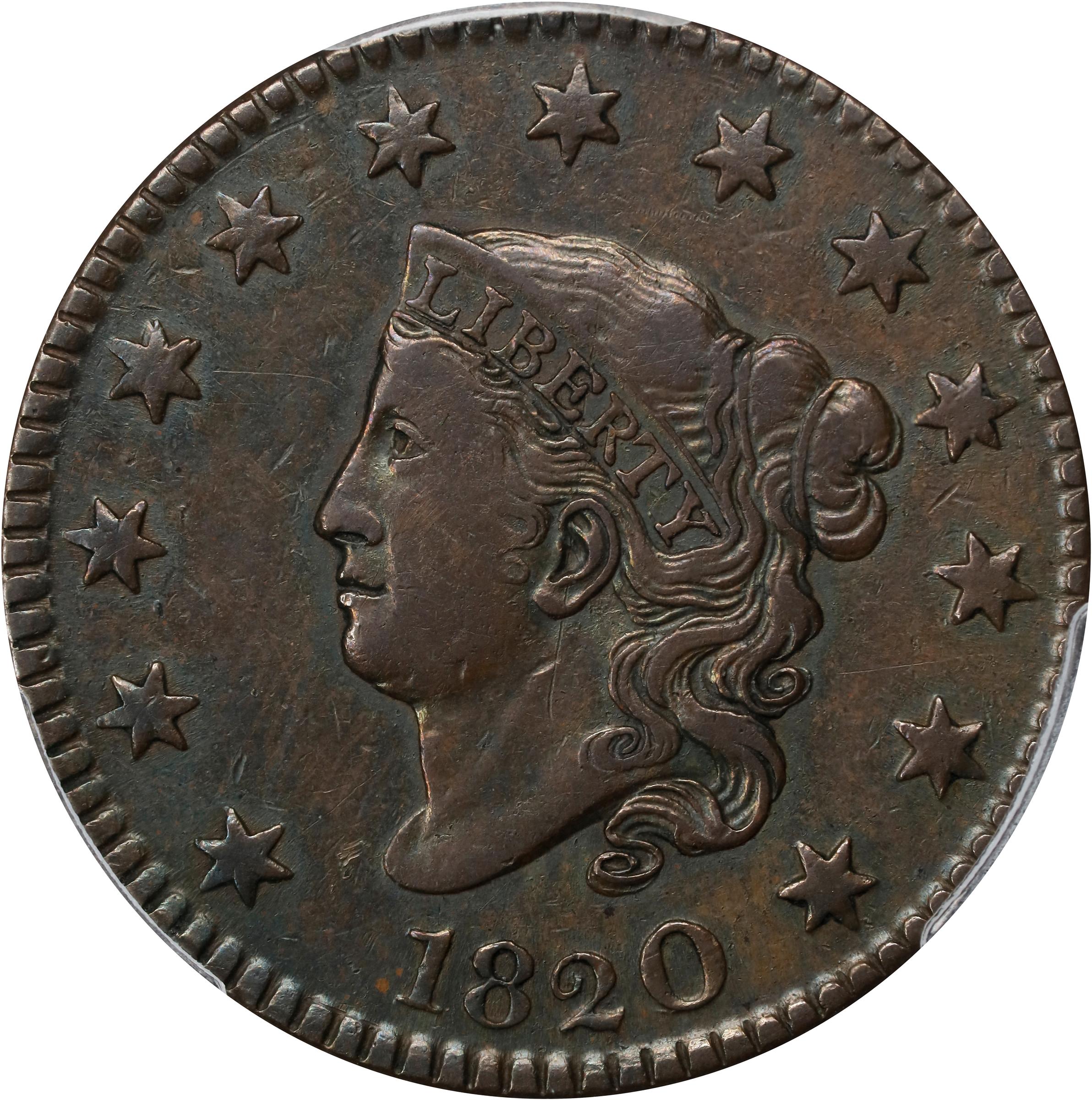 image for: 1820 Matron Head Cent. N-9. Rarity-3. Large Date. VF-30 (PCGS).