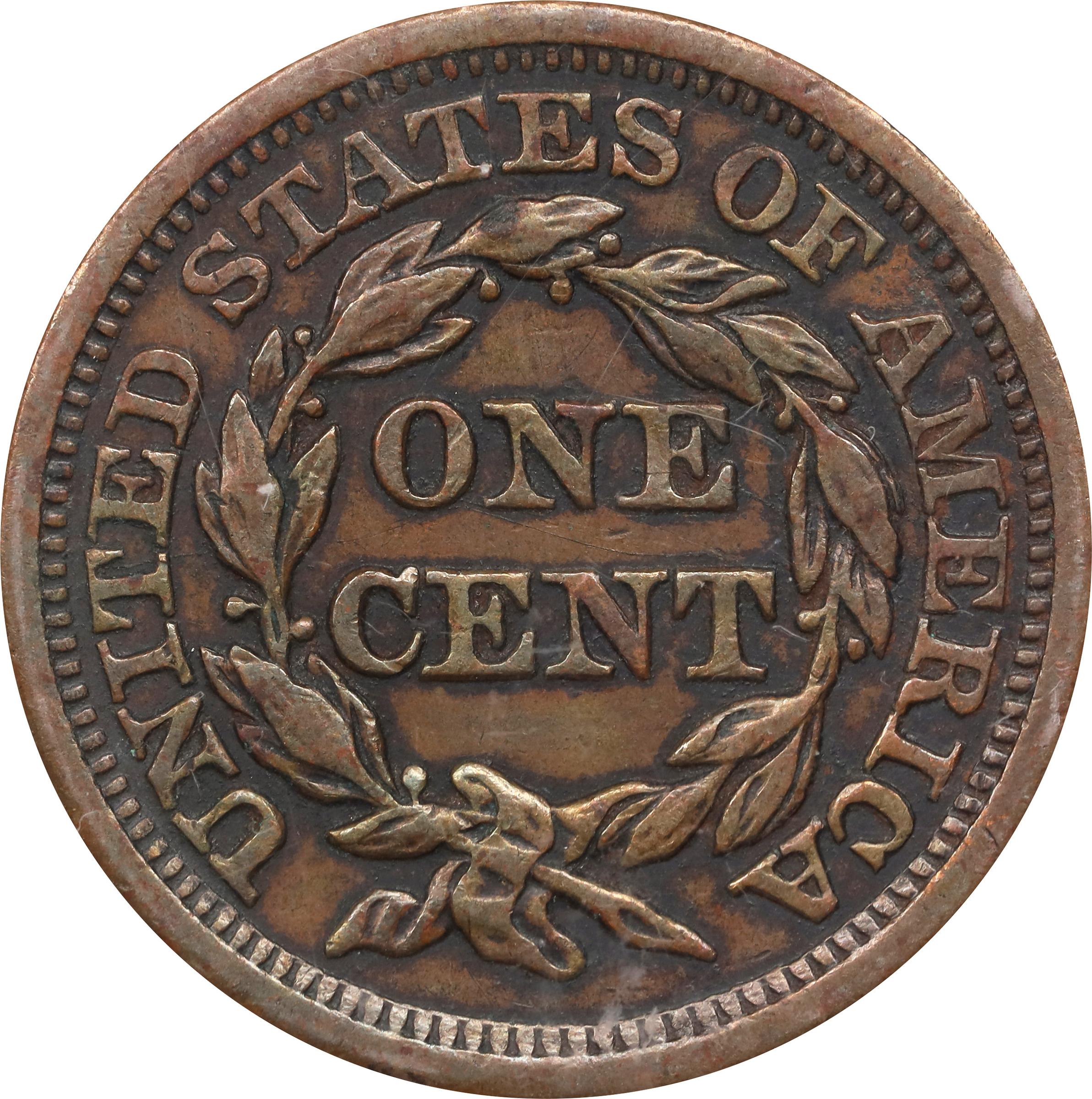 image for: 1857 Braided Hair Cent. N-2. Rarity-1. Small Date. EF-45 (PCGS).