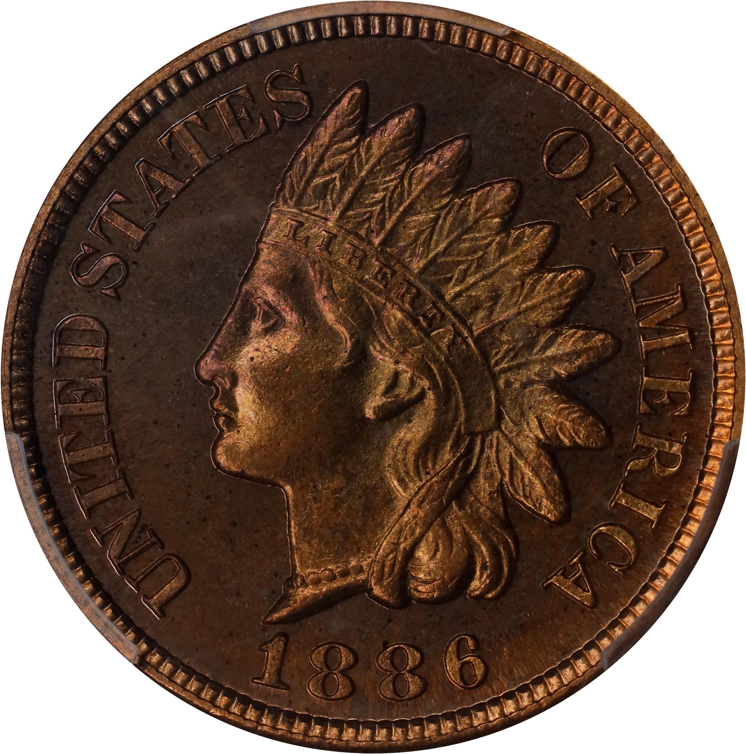 image for: 1886 Indian Cent. Type II Obverse. Proof-65 RB (PCGS).