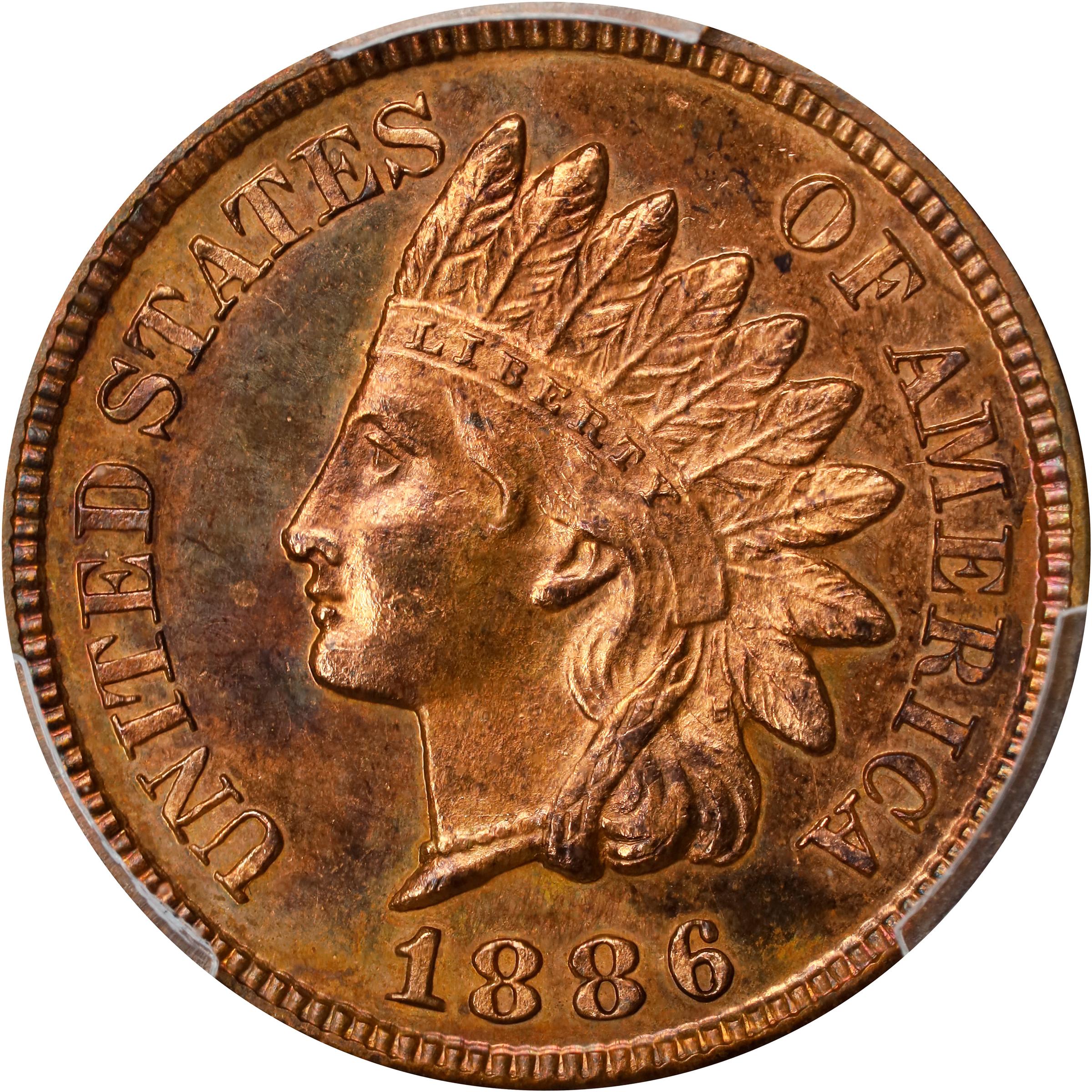 image for: 1886 Indian Cent. Type II Obverse. Proof-64 RB (PCGS).