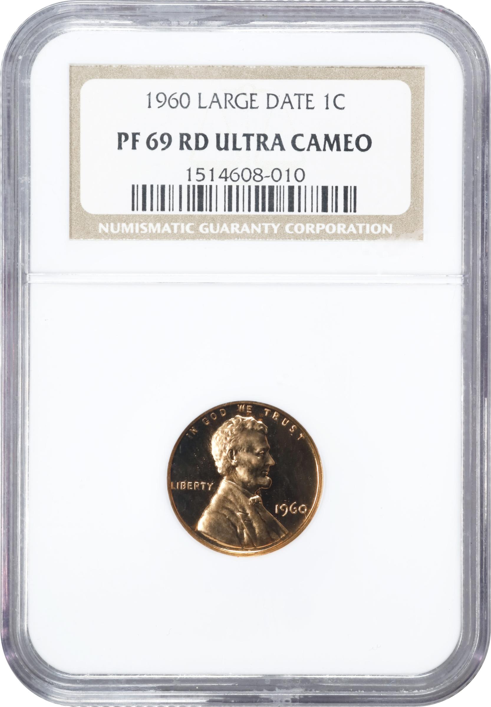 image for: 1960 Lincoln Cent. Large Date. Proof-69 RD Ultra Cameo (NGC).