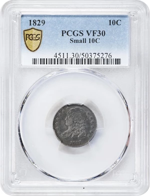 image for: 1829 Capped Bust Dime. JR-7. Rarity-1. Small 10 C. VF-30 (PCGS).