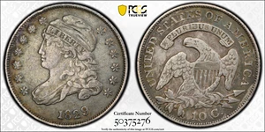 image for: 1829 Capped Bust Dime. JR-7. Rarity-1. Small 10 C. VF-30 (PCGS).