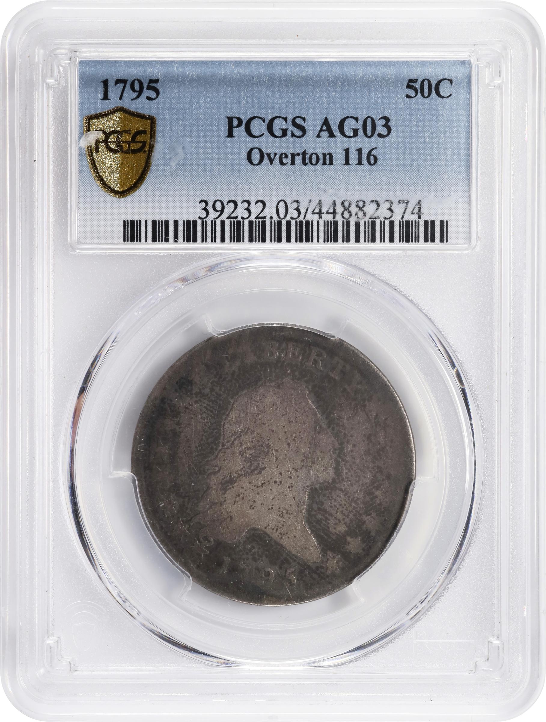 image for: 1795 Flowing Hair Half Dollar. O-116, T-11. Rarity-3. Two Leaves. AG-3 (PCGS).
