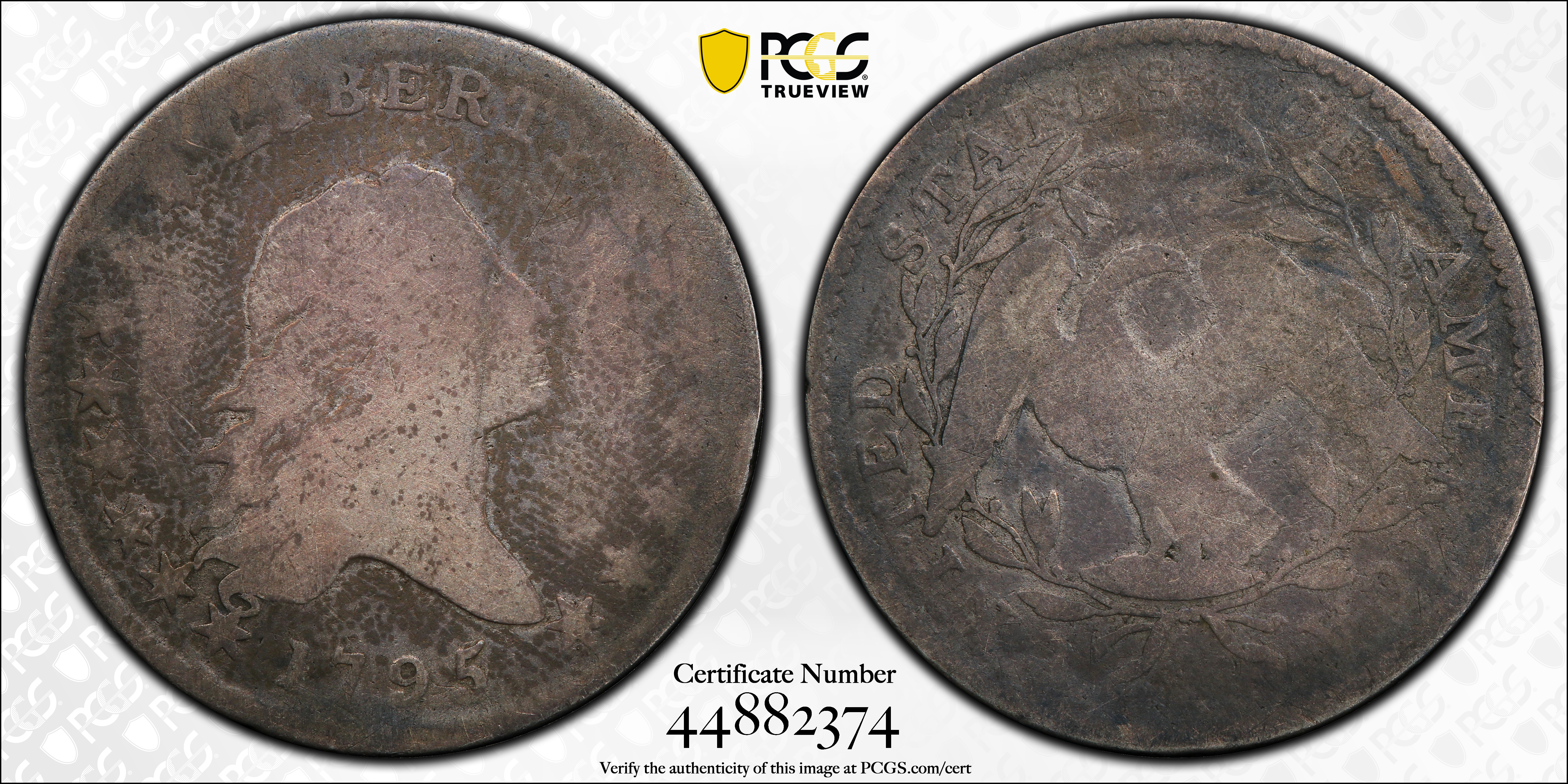 image for: 1795 Flowing Hair Half Dollar. O-116, T-11. Rarity-3. Two Leaves. AG-3 (PCGS).