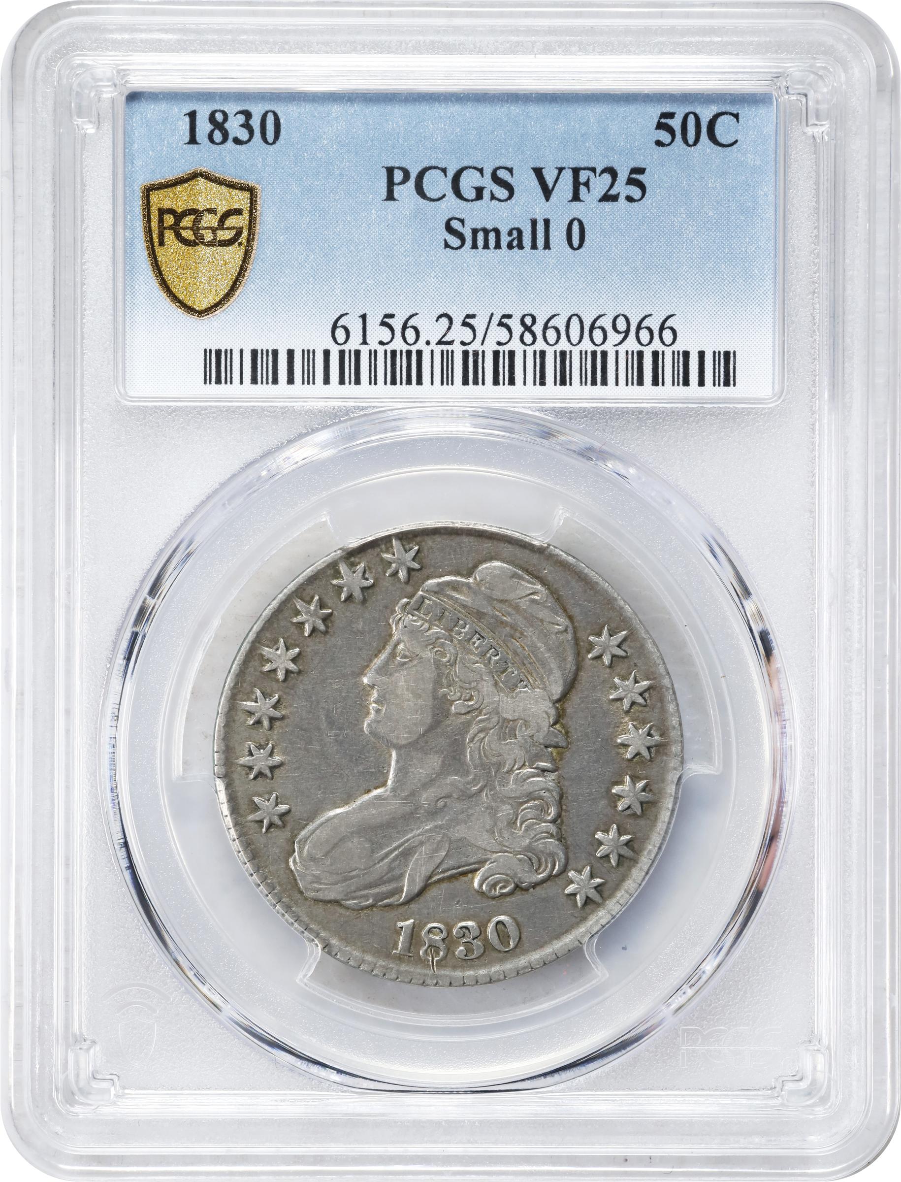 1830 50c Small 0 VF25 CAC thumbnail 3