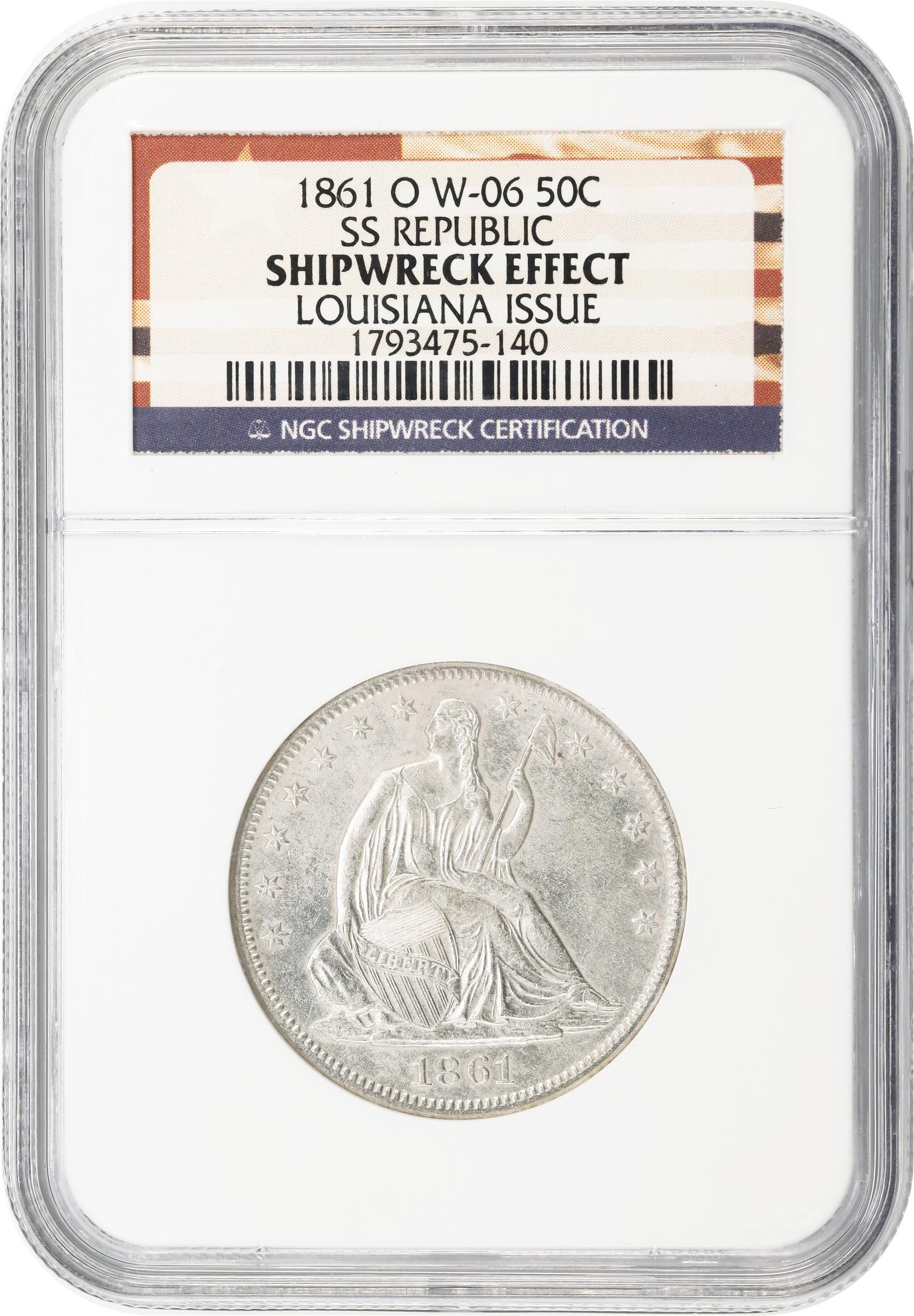 image for: 1861-O Liberty Seated Half Dollar. State of Louisiana Issue. W-06. Rarity-3. Shipwreck Effect (NGC).