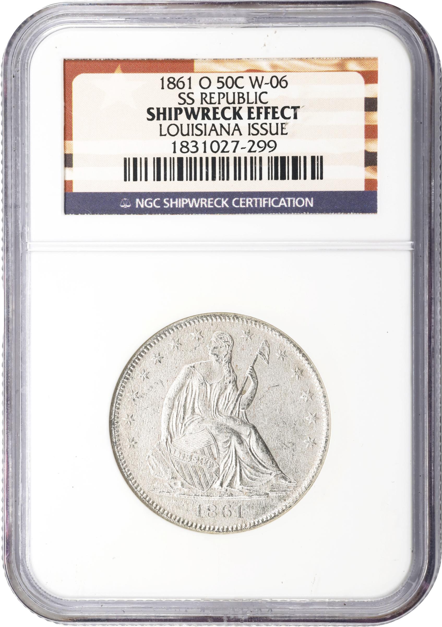 image for: 1861-O Liberty Seated Half Dollar. State of Louisiana Issue. W-06. Rarity-3. Shipwreck Effect (NGC).