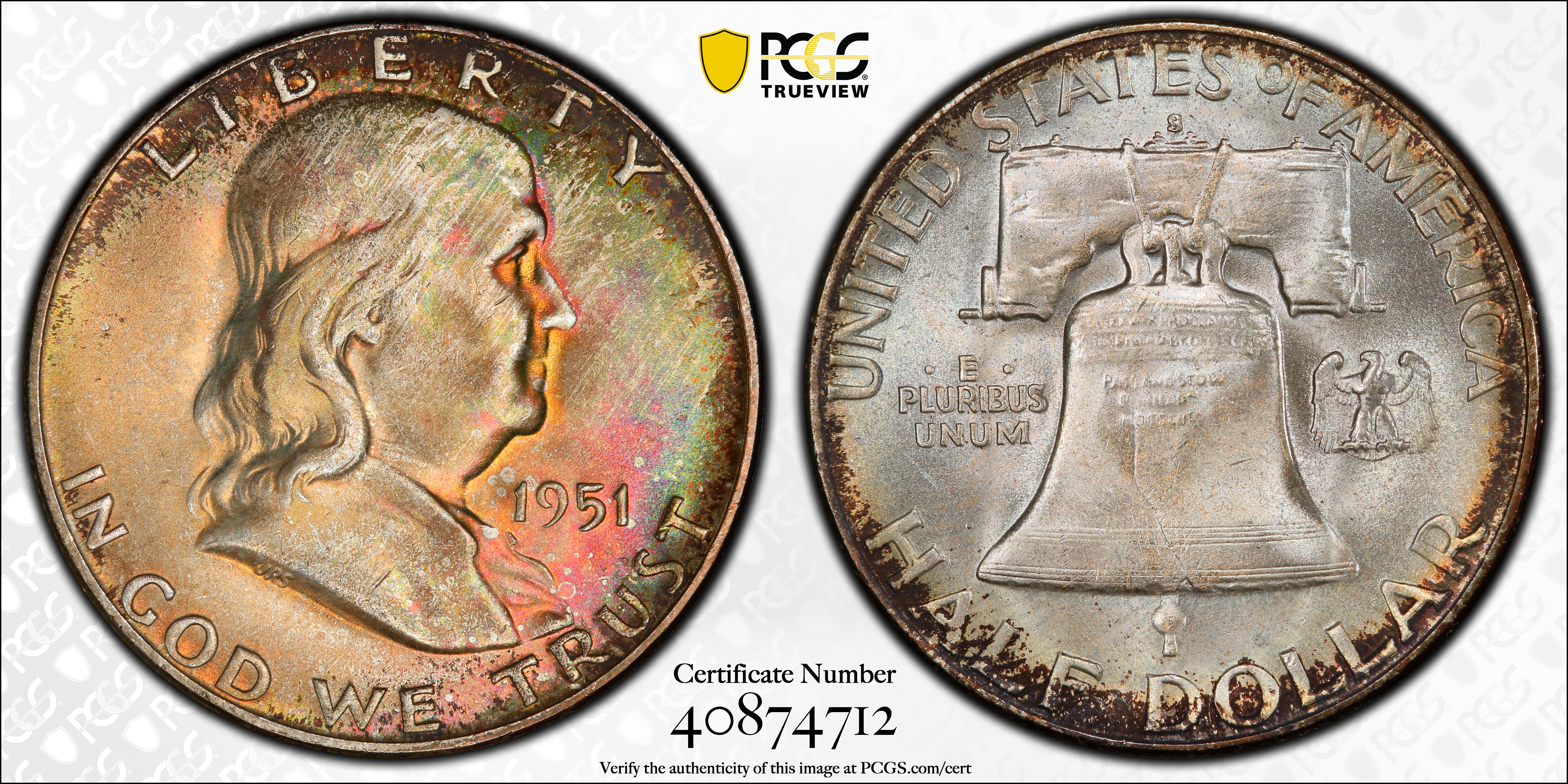 image for: 1951-S/S Franklin Half Dollar. FS-501. Repunched Mintmark. MS-66 (PCGS).