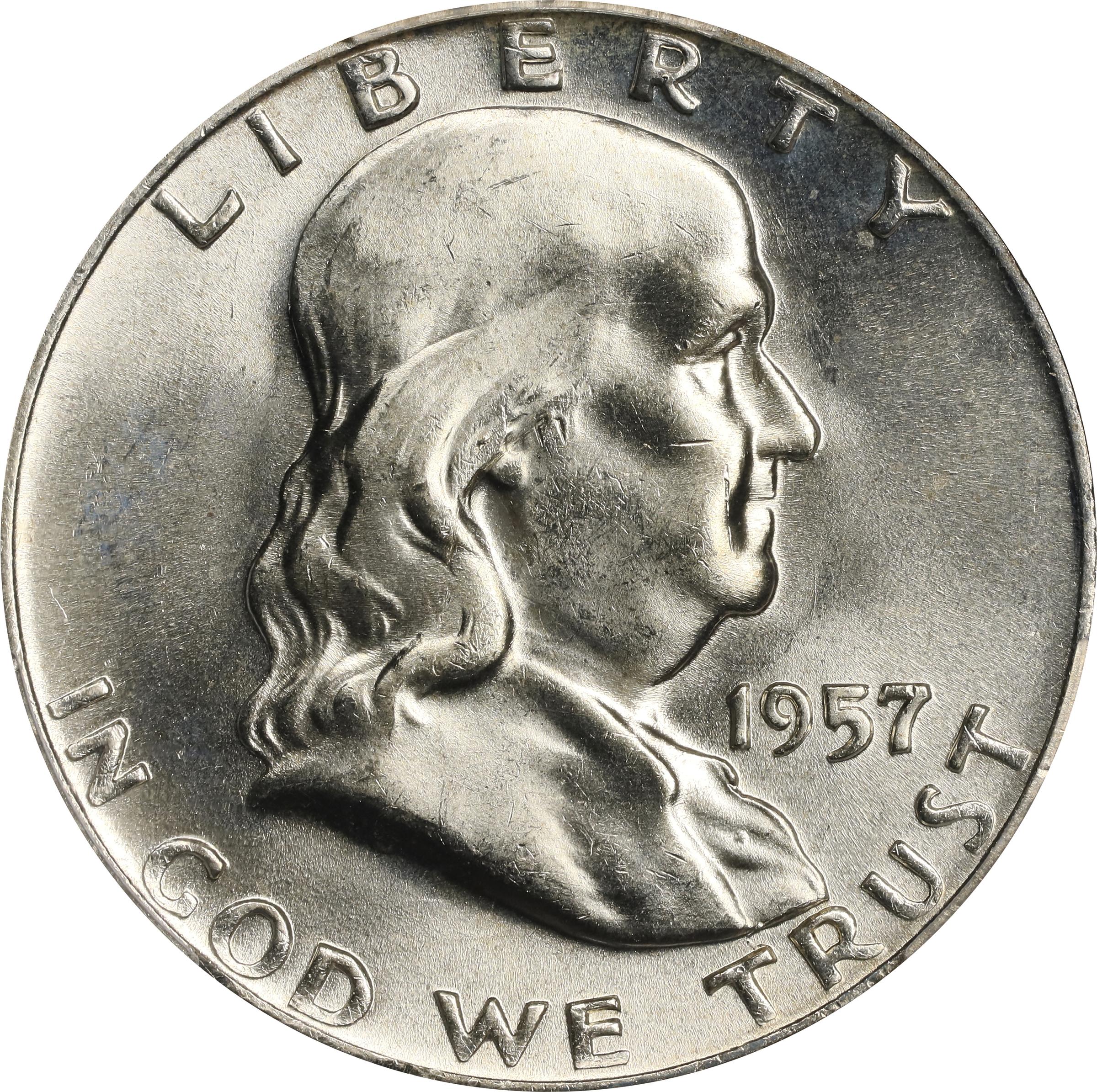 image for: 1957-D/D Franklin Half Dollar. FS-501. Repunched Mintmark. MS-65 FBL (PCGS).