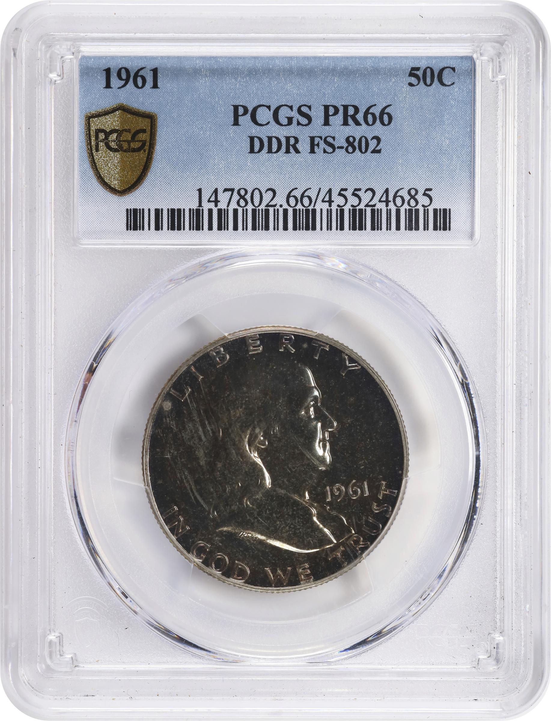 image for: 1961 Franklin Half Dollar. FS-802. Doubled Die Reverse. Proof-66 (PCGS).