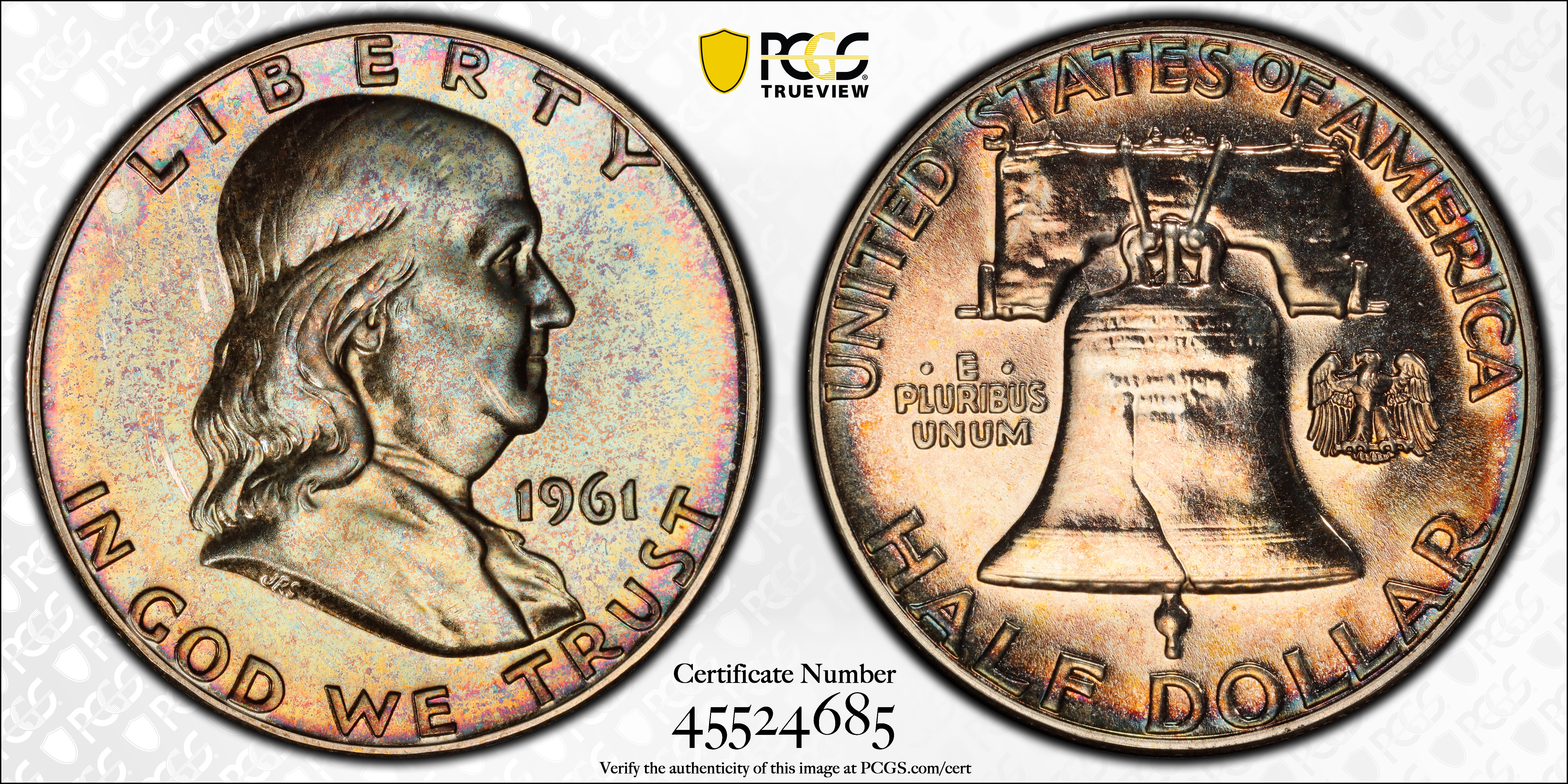 image for: 1961 Franklin Half Dollar. FS-802. Doubled Die Reverse. Proof-66 (PCGS).