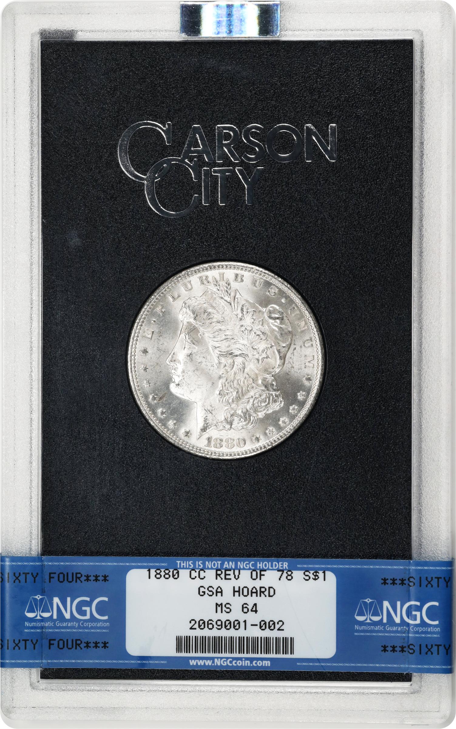 image for: 1880-CC GSA Morgan Silver Dollar. 8/7, Reverse of 1878. MS-64 (NGC).