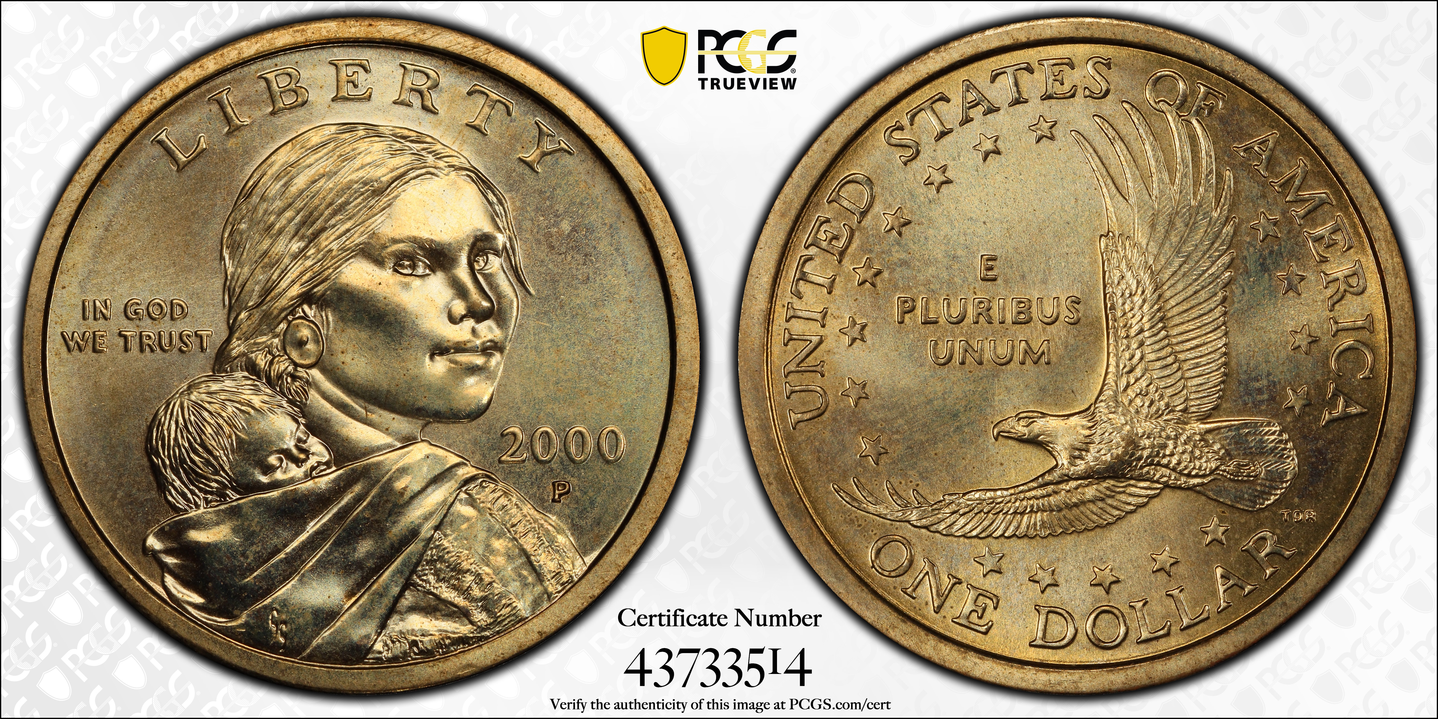 image for: 2000-P Sacagawea "Cheerios" Dollar. FS-902. Boldly Detailed Tail Feathers. MS-64 (PCGS).