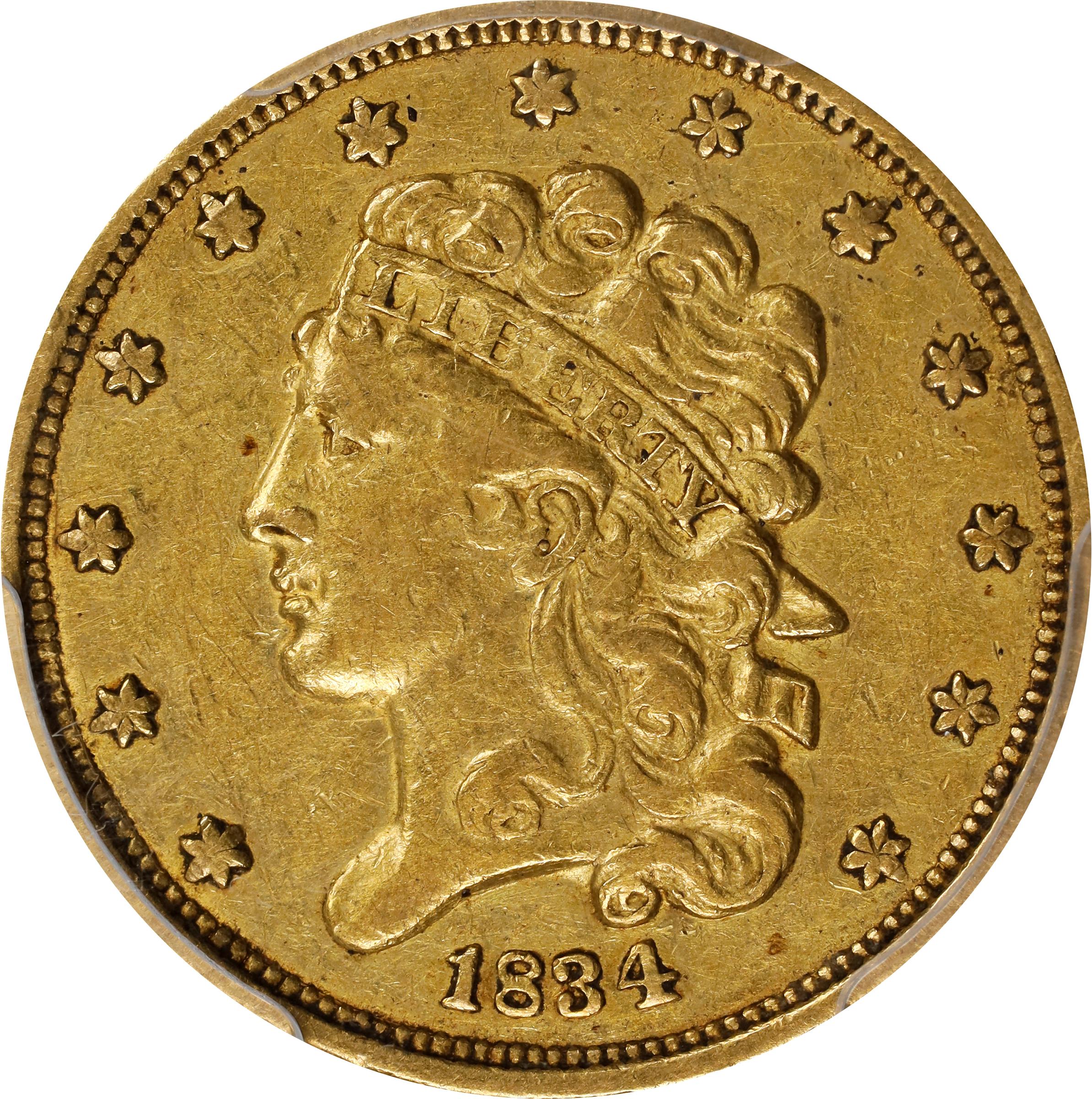 1834 Classic Head Half Eagle. HM-3. Rarity-2. Plain 4. EF-40 (PCGS).