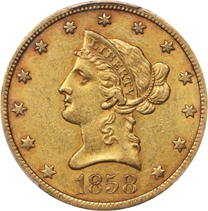 image for: 1858-O Liberty Head Eagle. Winter-1. EF-45 (PCGS).
