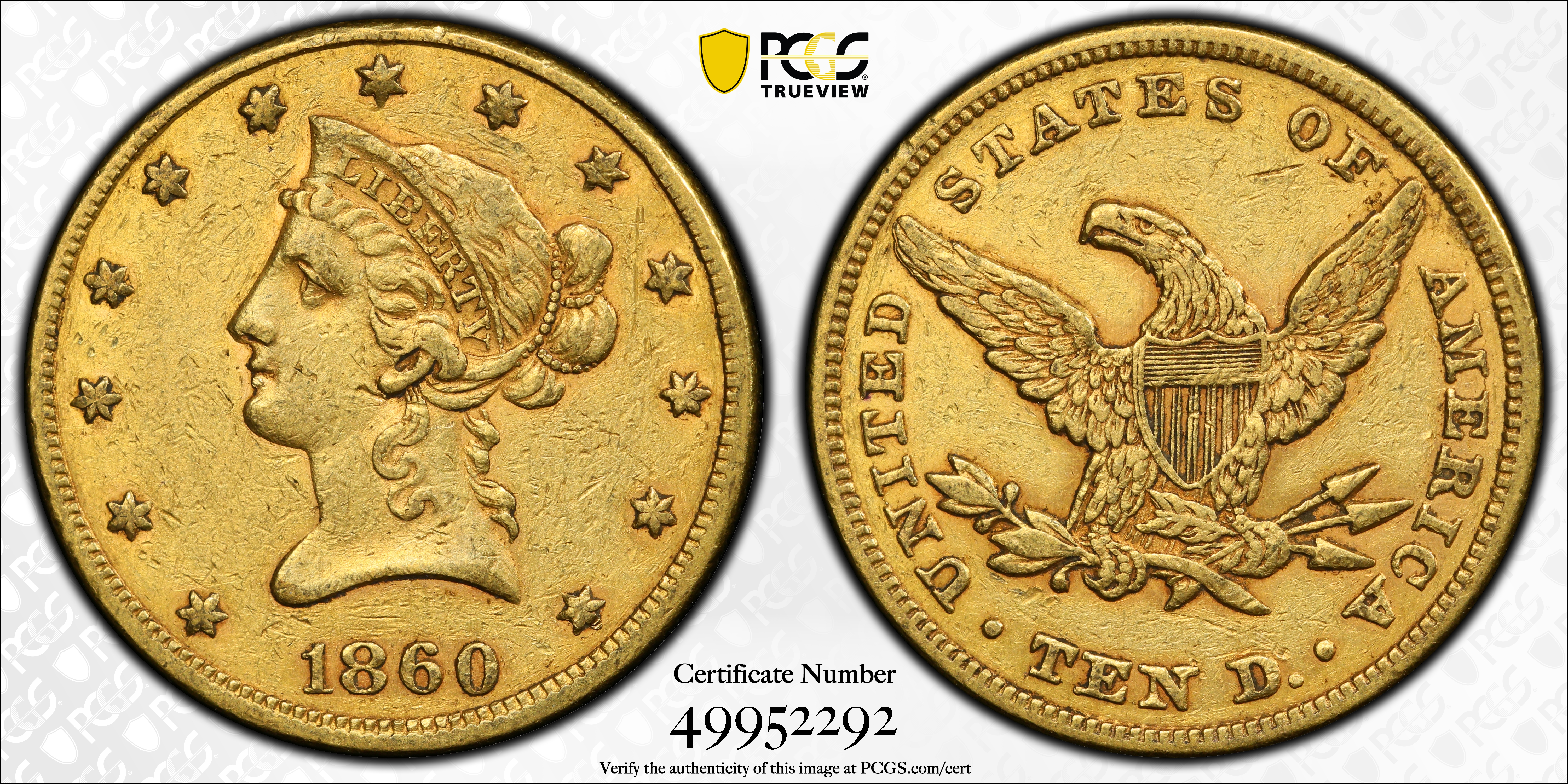 image for: 1860 Liberty Head Eagle. EF-45 (PCGS). CAC.