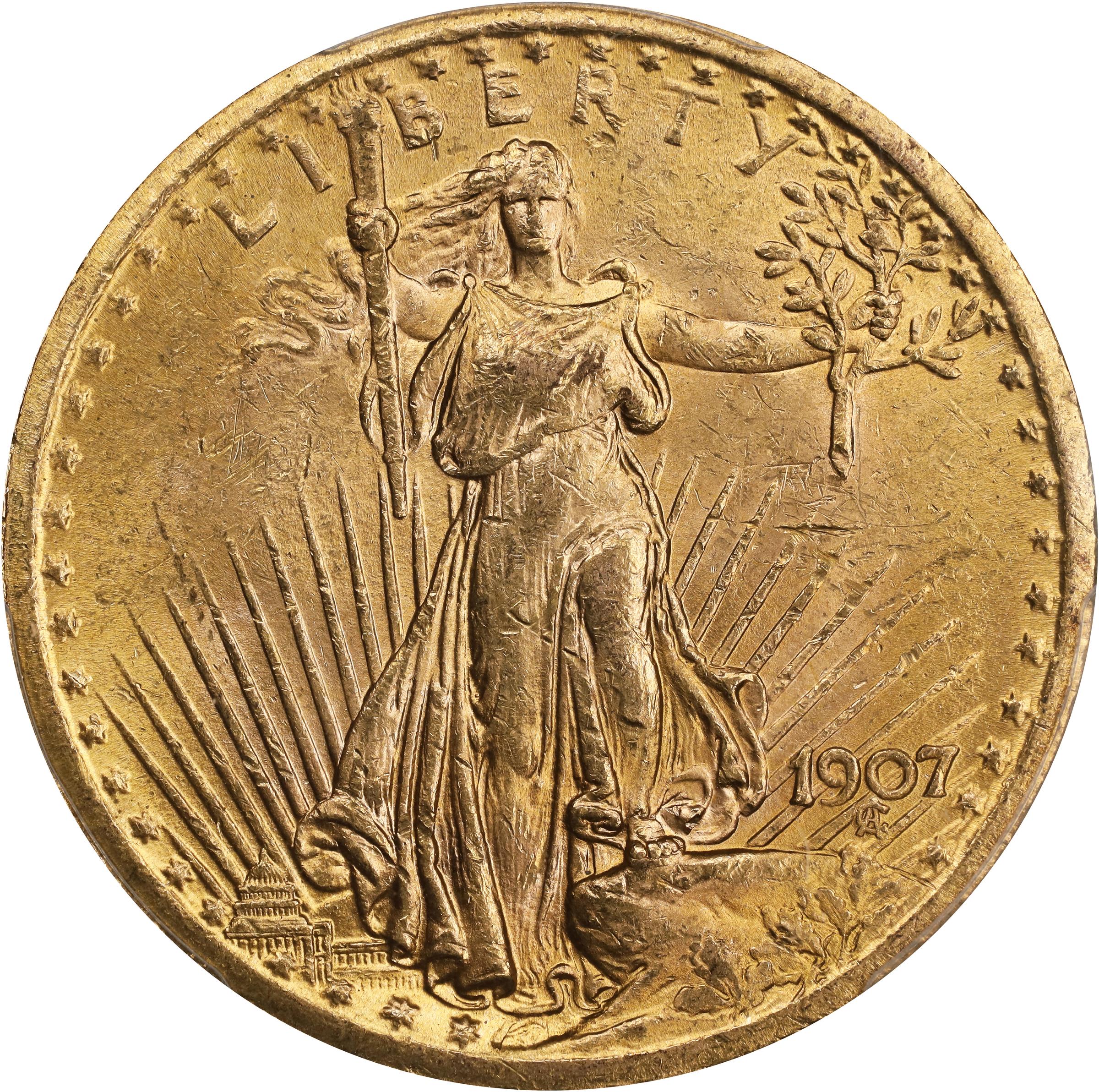 1907 Saint-Gaudens Double Eagle. Arabic Numerals. MS-62 (PCGS).