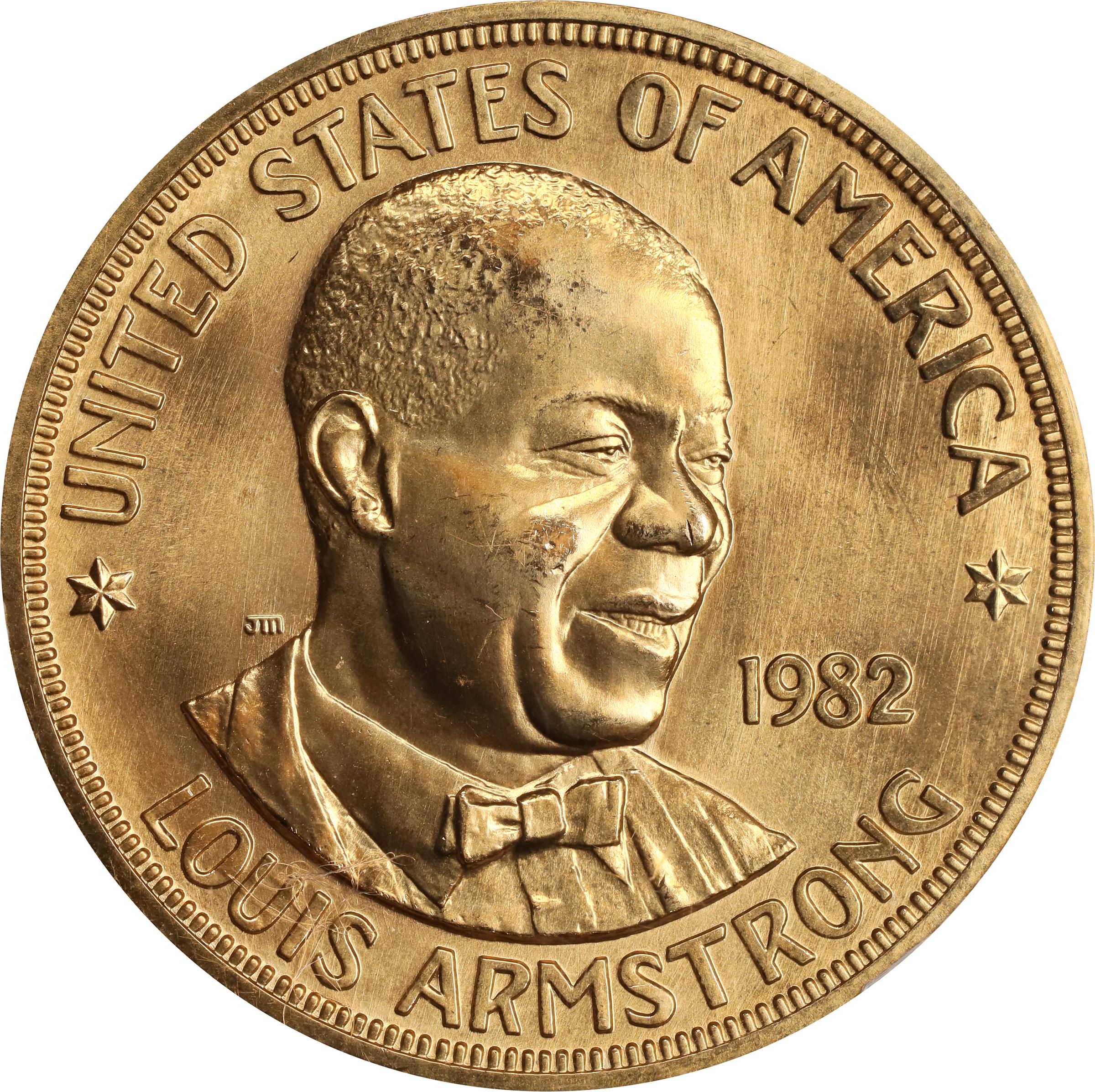 image for: 1982 One-Ounce American Arts Gold Medallion. Louis Armstrong. MS-66 (PCGS).
