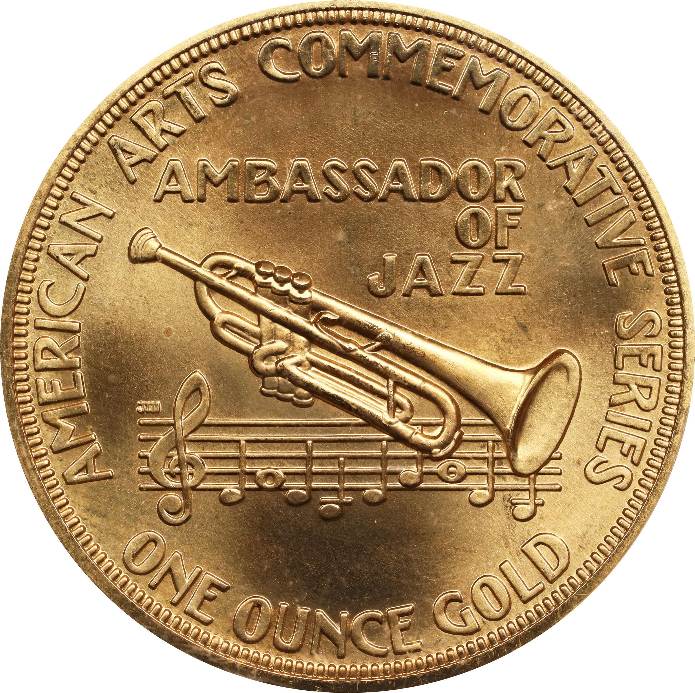 image for: 1982 One-Ounce American Arts Gold Medallion. Louis Armstrong. MS-66 (PCGS).