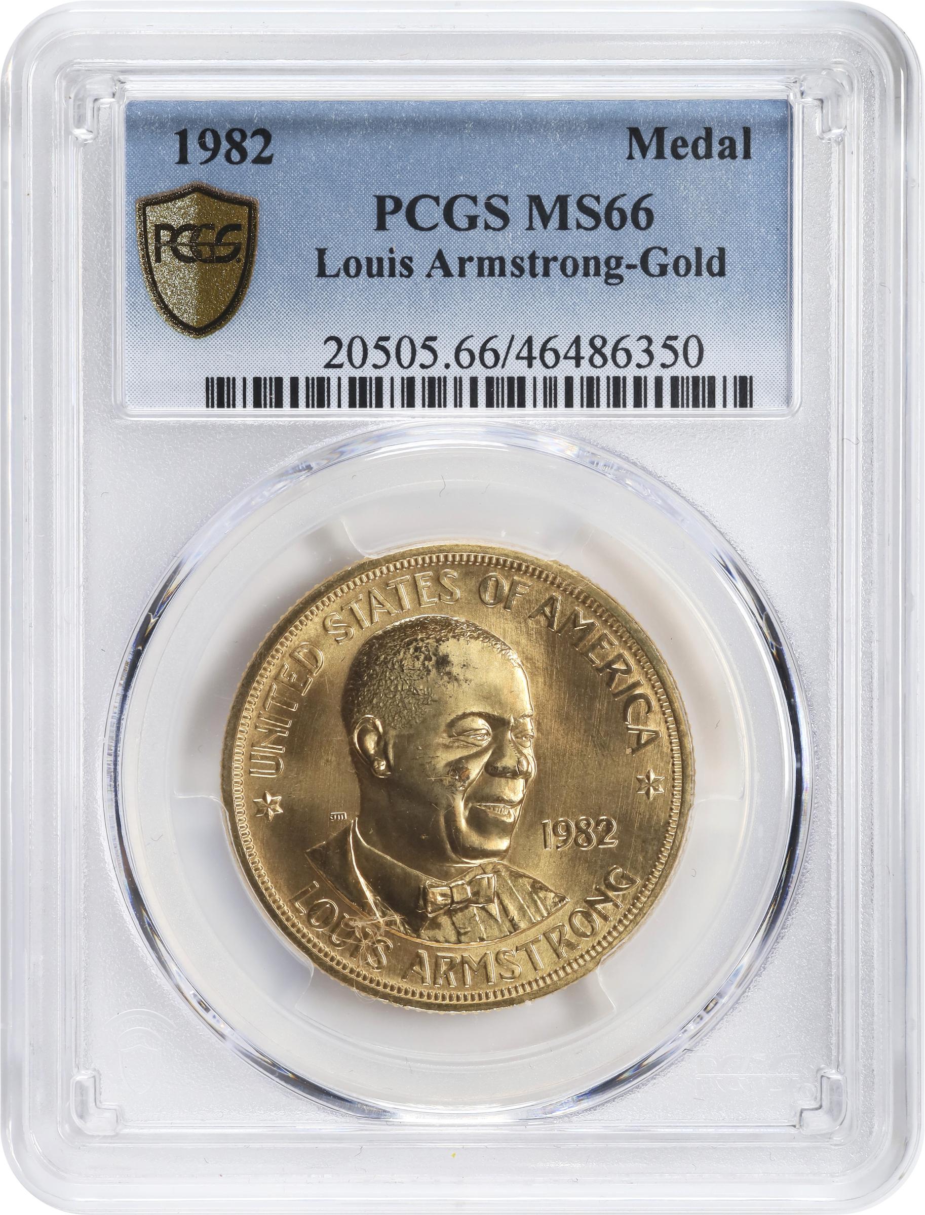 image for: 1982 One-Ounce American Arts Gold Medallion. Louis Armstrong. MS-66 (PCGS).