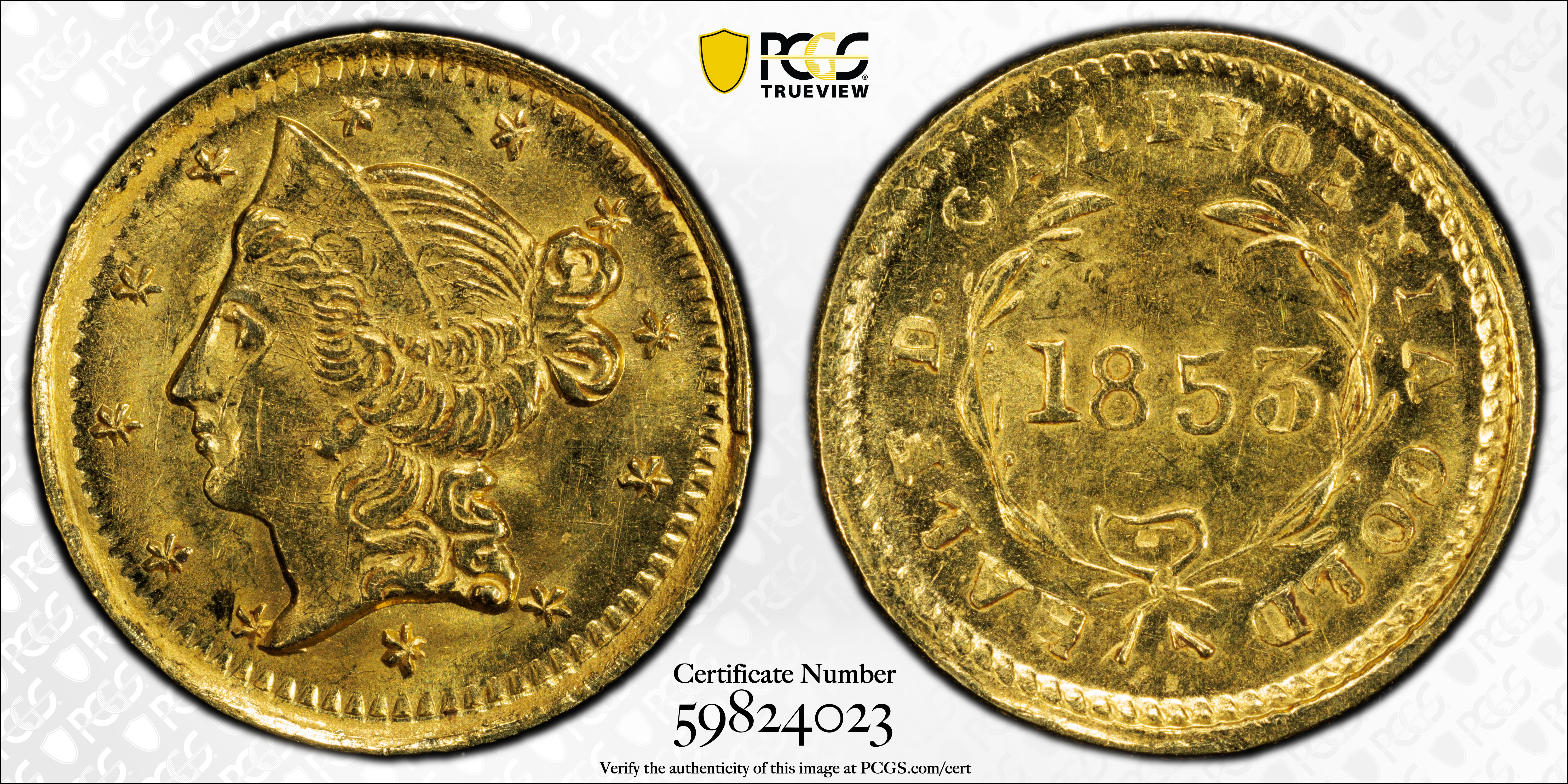 image for: 1853 Round 50 Cents. BG-415. Rarity-5-. Liberty Head. MS-64 (PCGS).