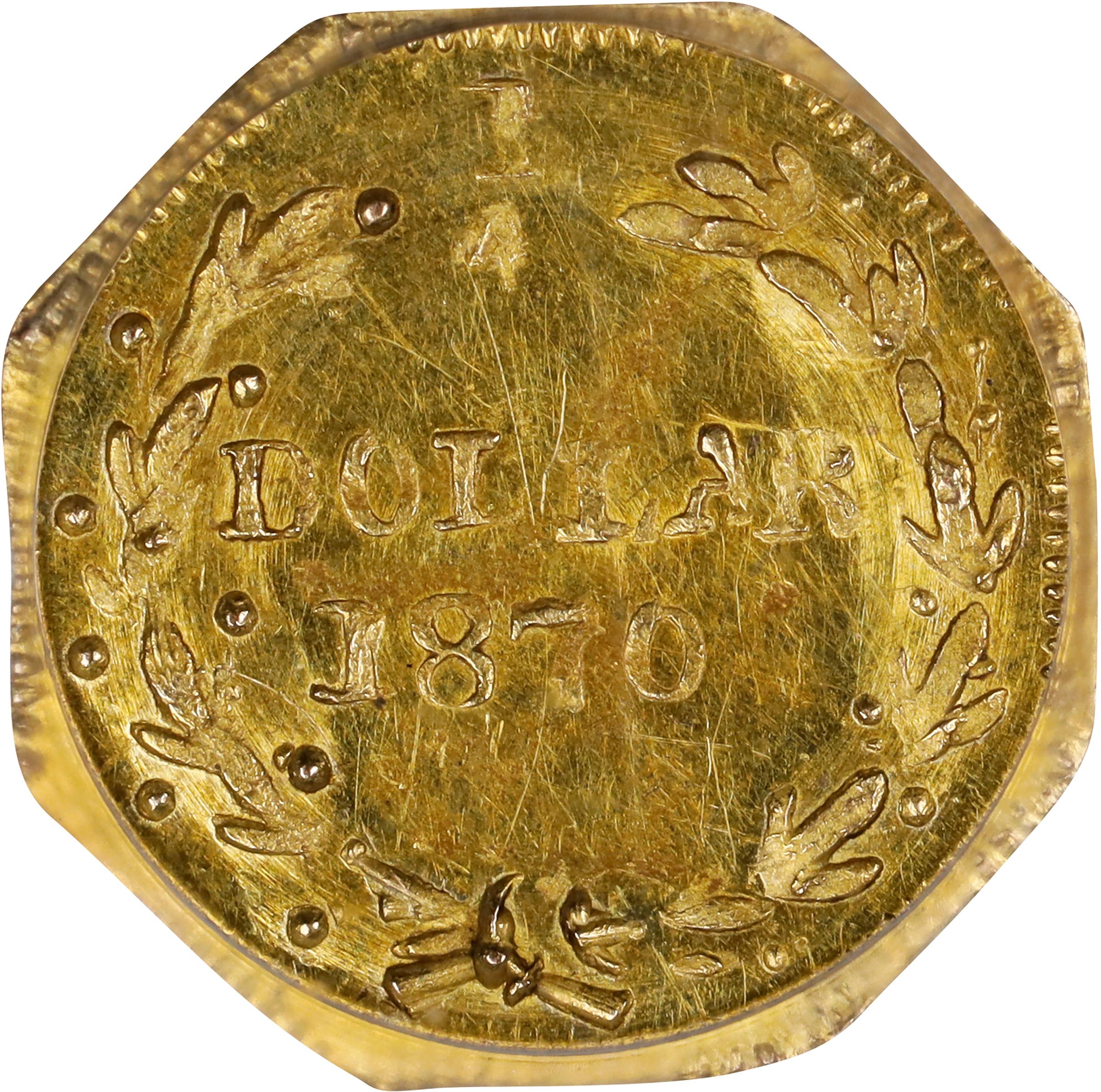 image for: 1870 Octagonal 25 Cents. BG-713. Rarity-4. Liberty Head. MS-64 (PCGS).