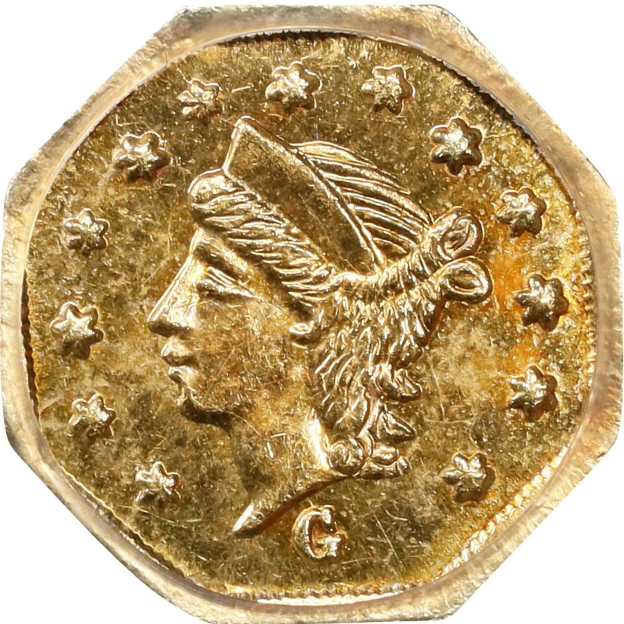 image for: 1867-G Octagonal 25 Cents. BG-741. Rarity-5. Liberty Head. MS-63 (PCGS).