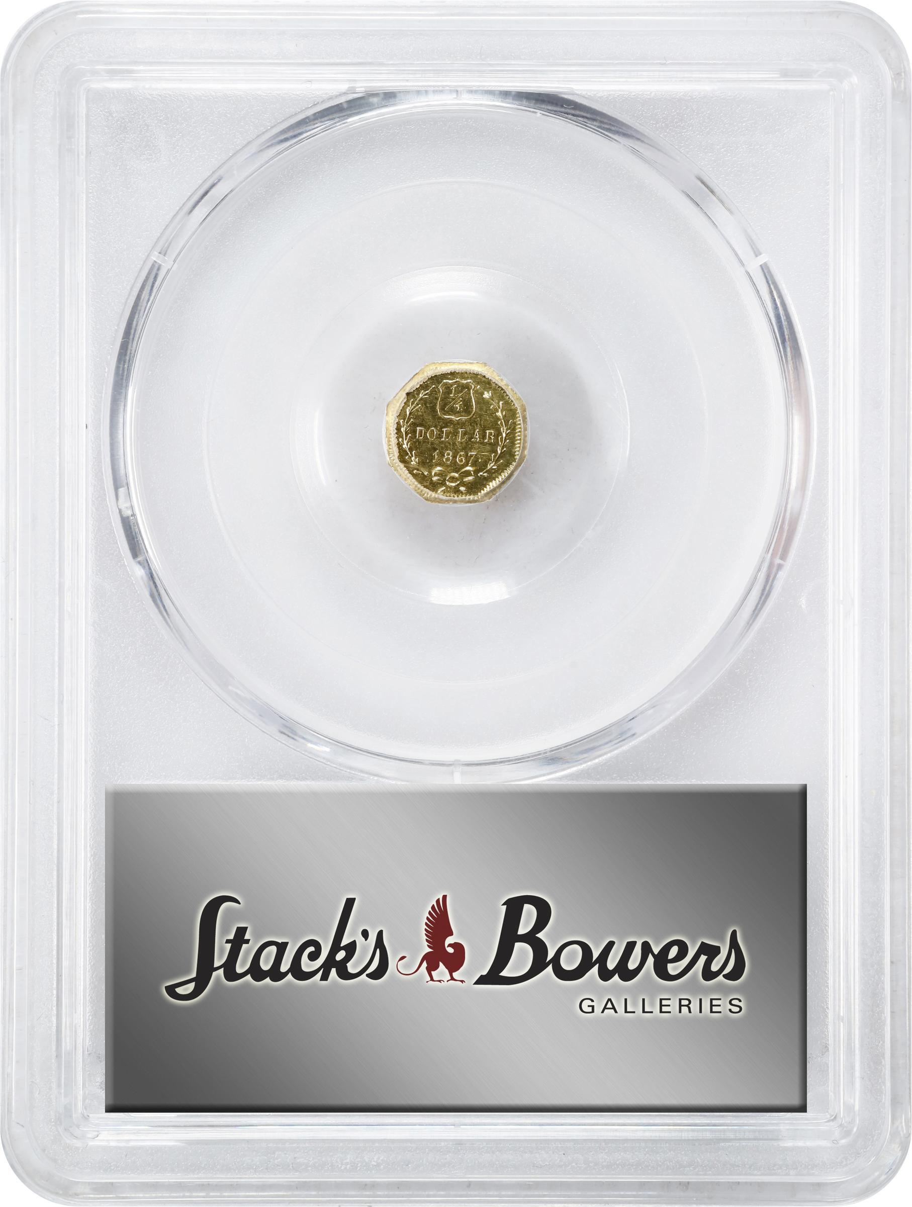 image for: 1867-G Octagonal 25 Cents. BG-741. Rarity-5. Liberty Head. MS-63 (PCGS).