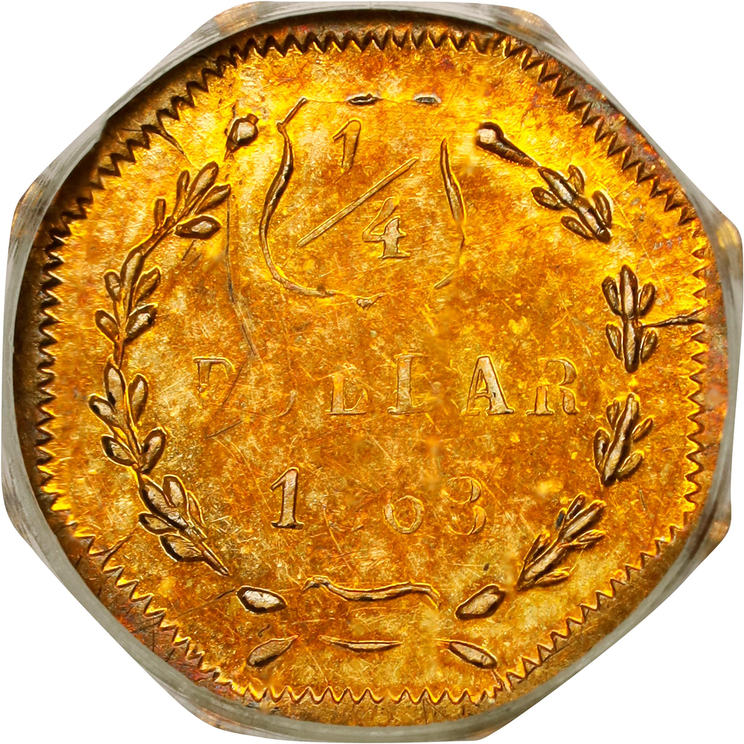 image for: 1868-G Octagonal 25 Cents. BG-747. Rarity-5+. Liberty Head. MS-61 (NGC).