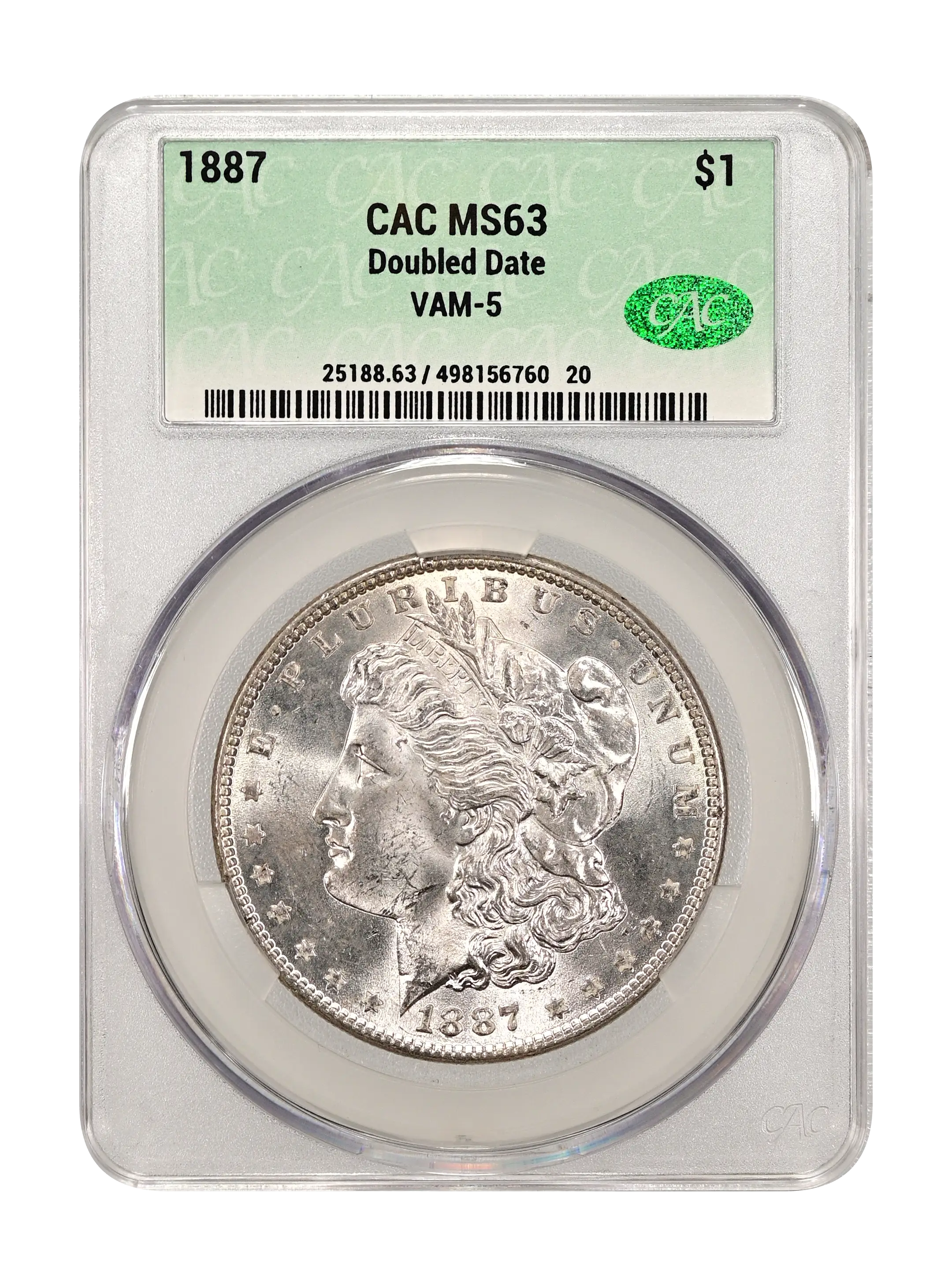 1887 $1 Doubled Date, VAM-5 MS