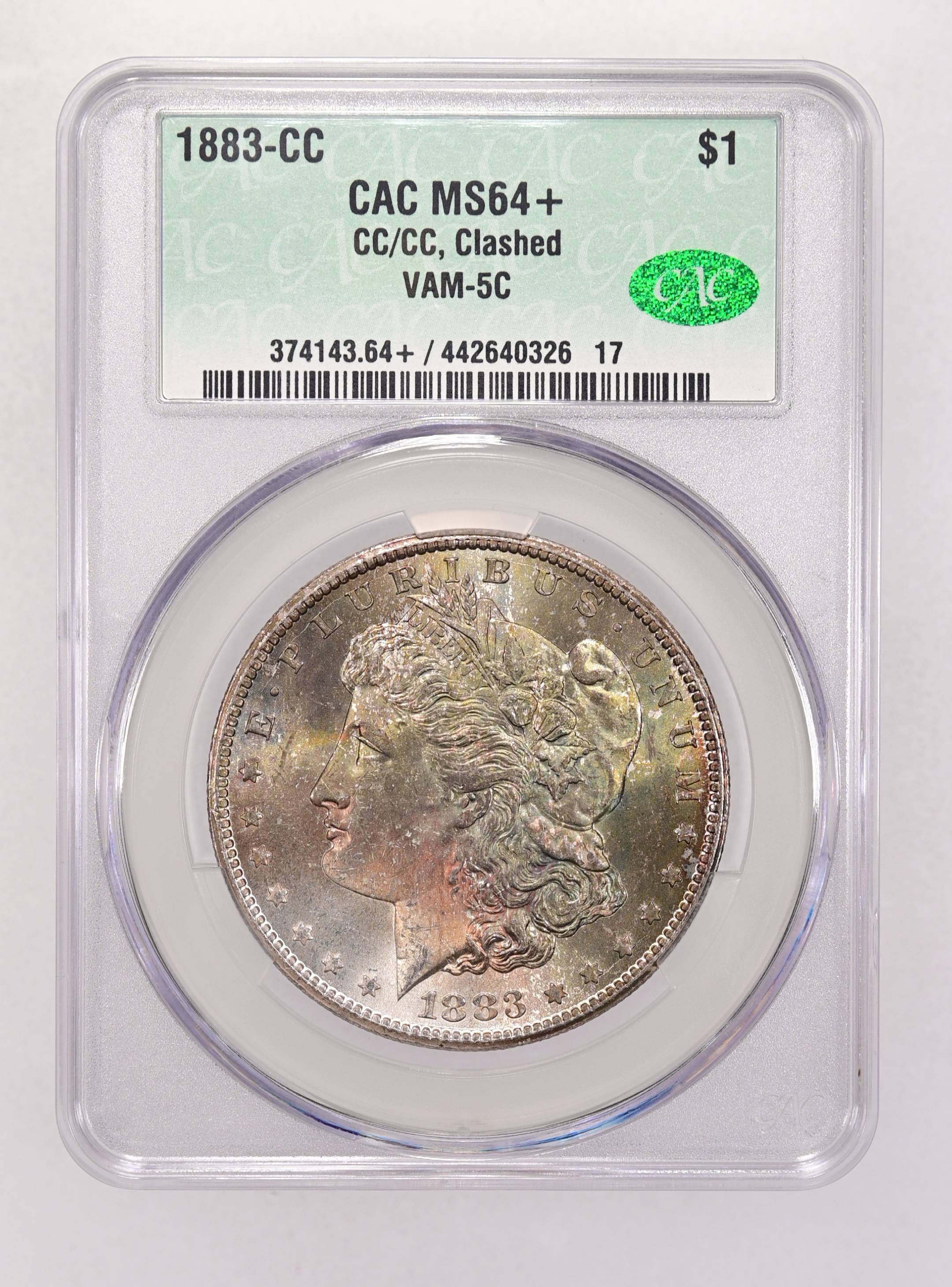1883 CC Morgan Dollar CC/CC, Clashed VAM 5C Mint State (MS
