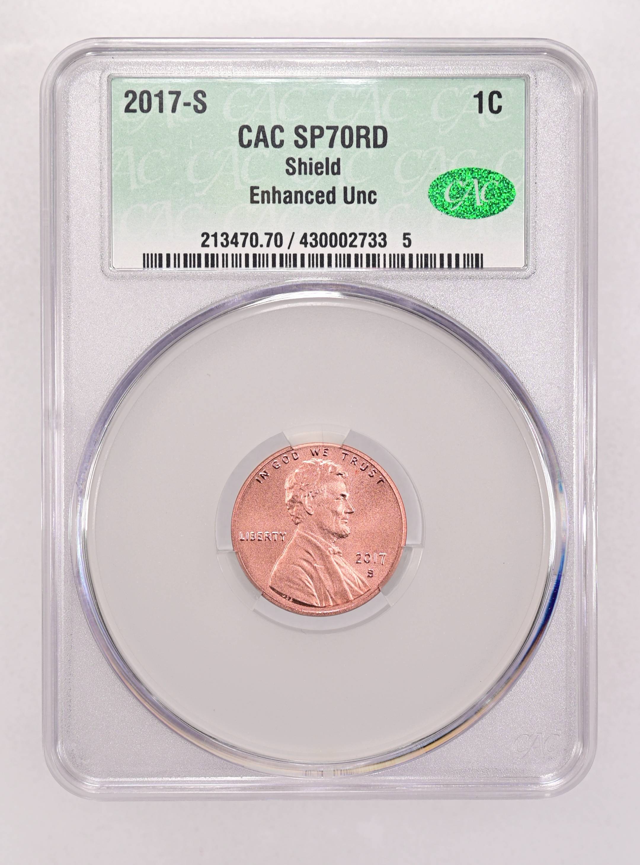 2017-S 1c Shield, Enhanced Unc MS RD