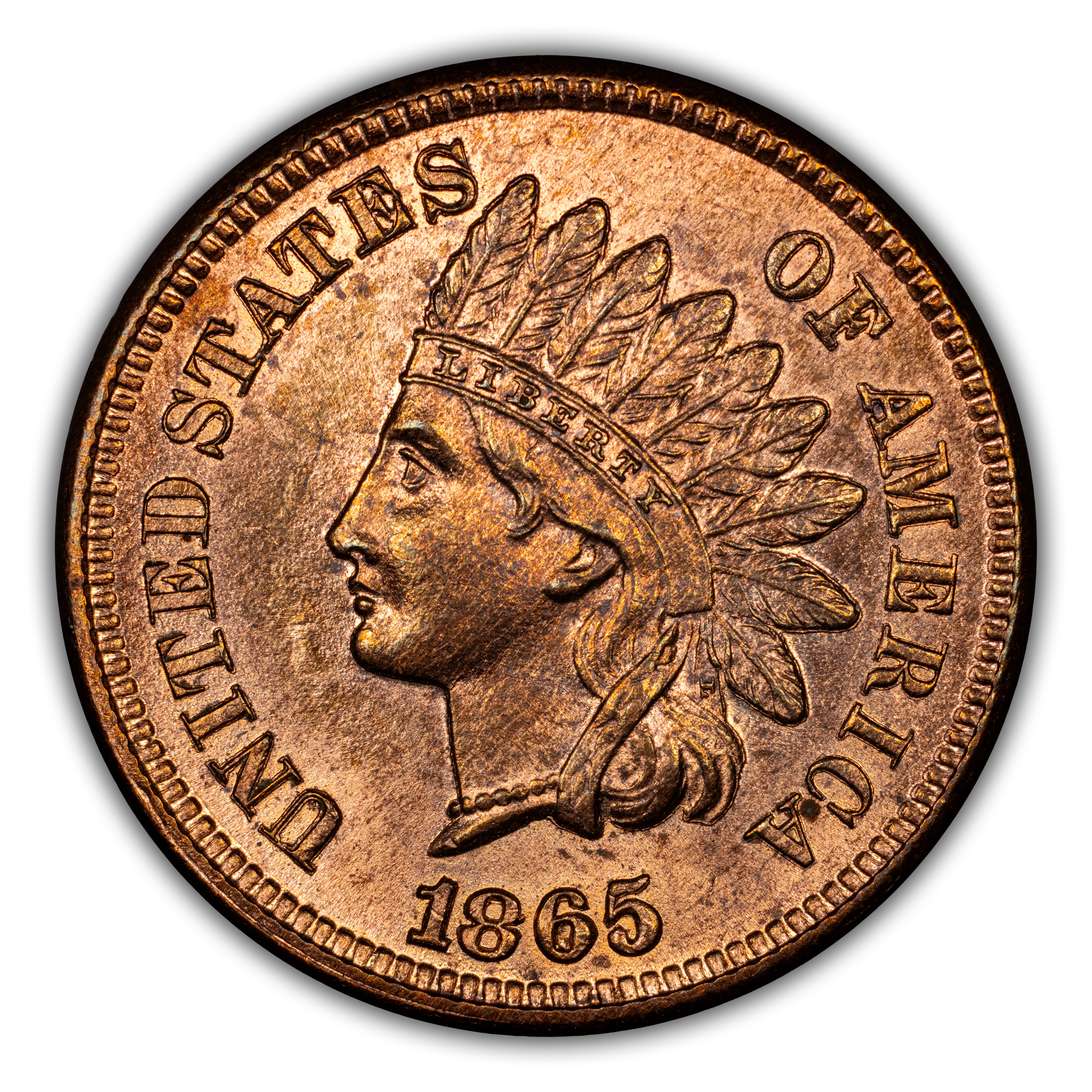 1865 1c Plain 5, Repunched 865/865, S-6 MS RB