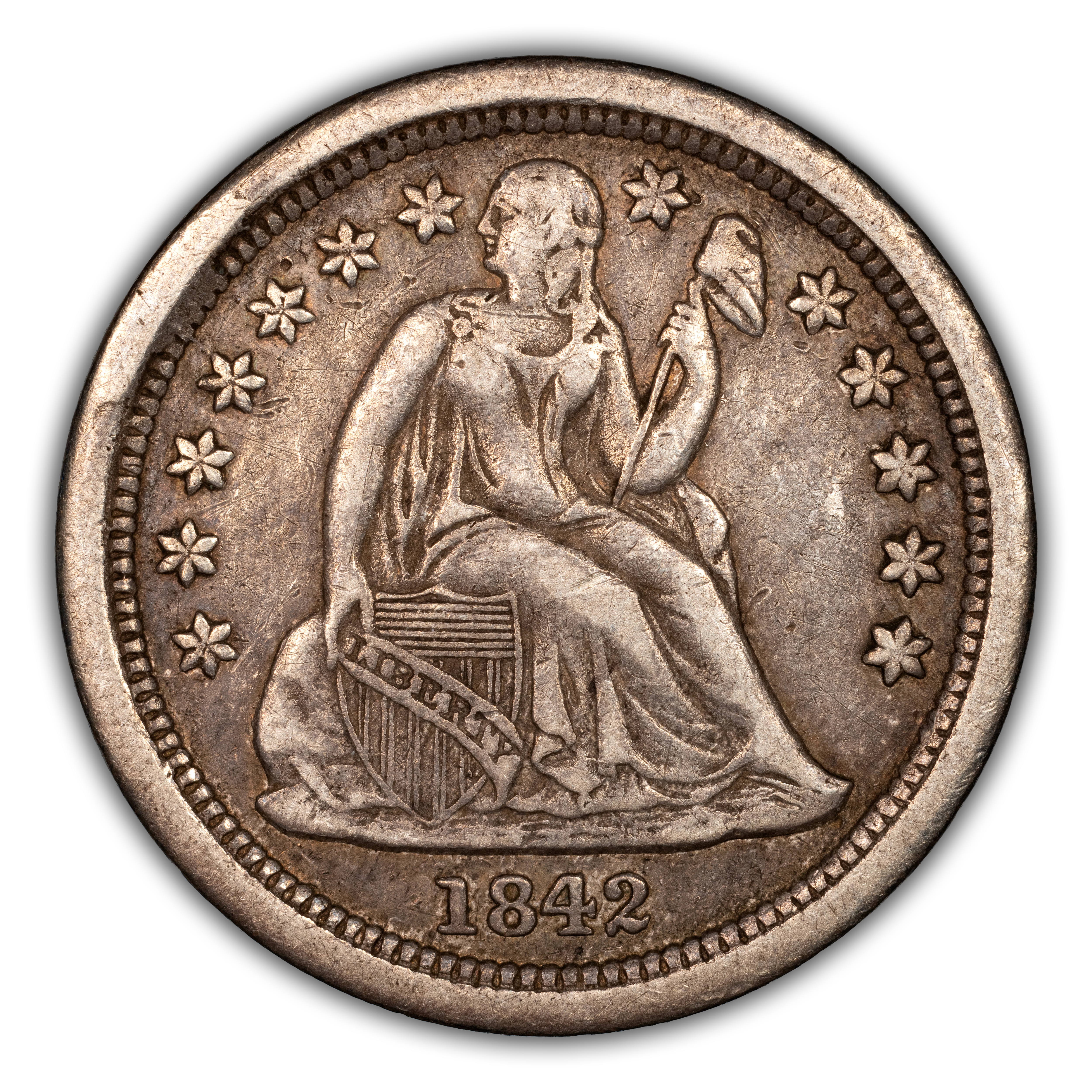 1842-O 10c Small O, Obverse Cud , F-104A MS
