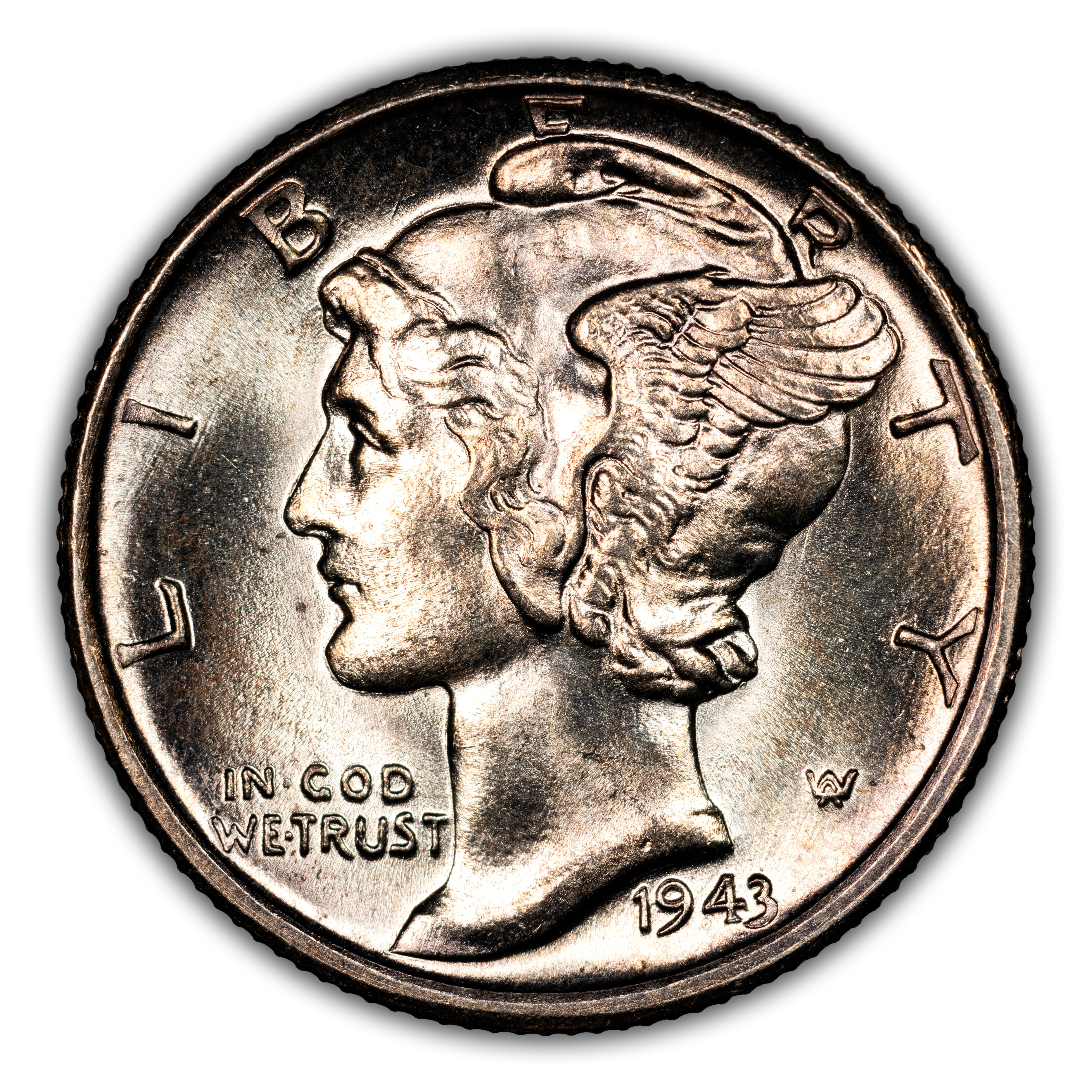 1943-S 10c Trumpet Tail Mintmark, FS-511 MS