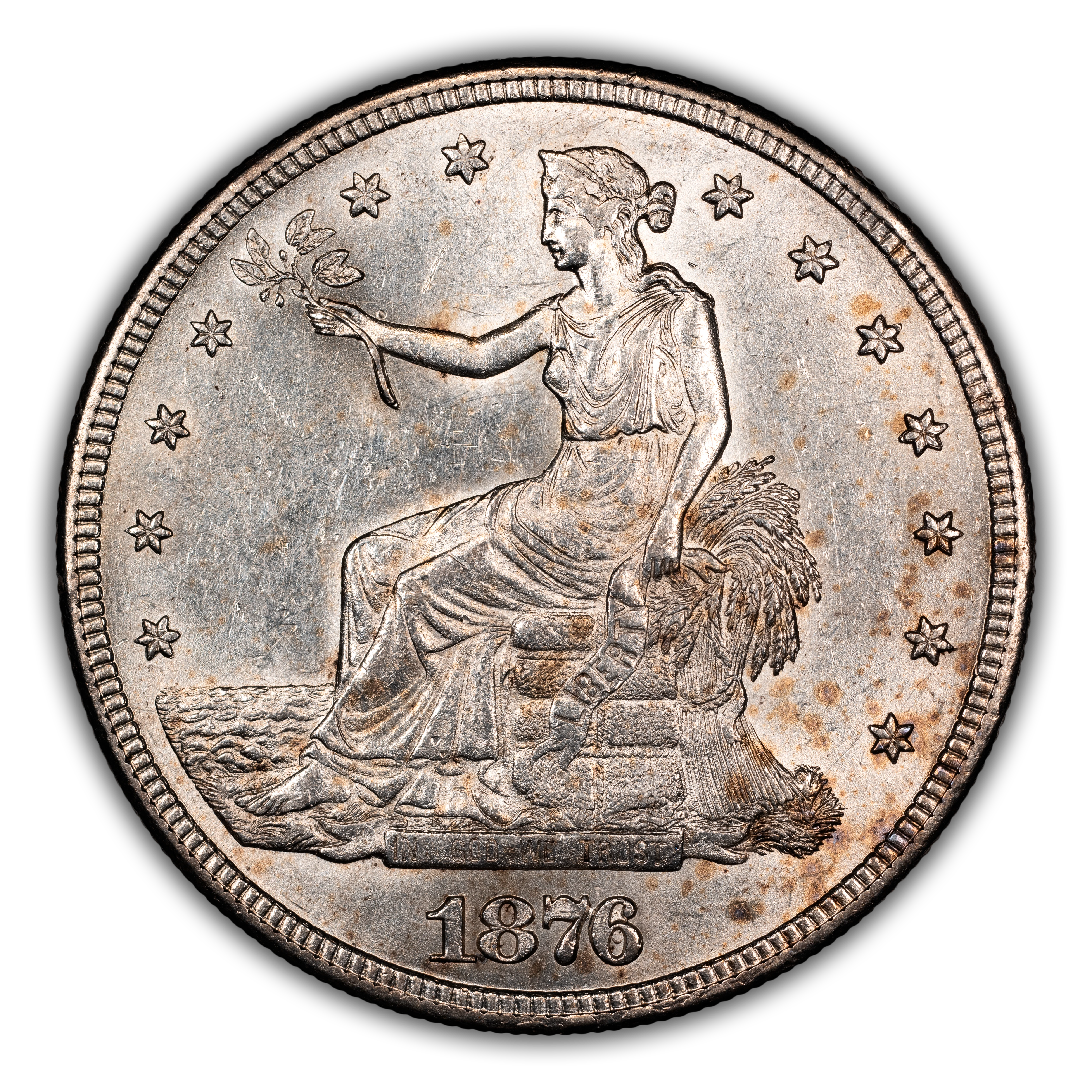 1876-S Trade$ Obv II, Rev II, RPD, FS-301 MS