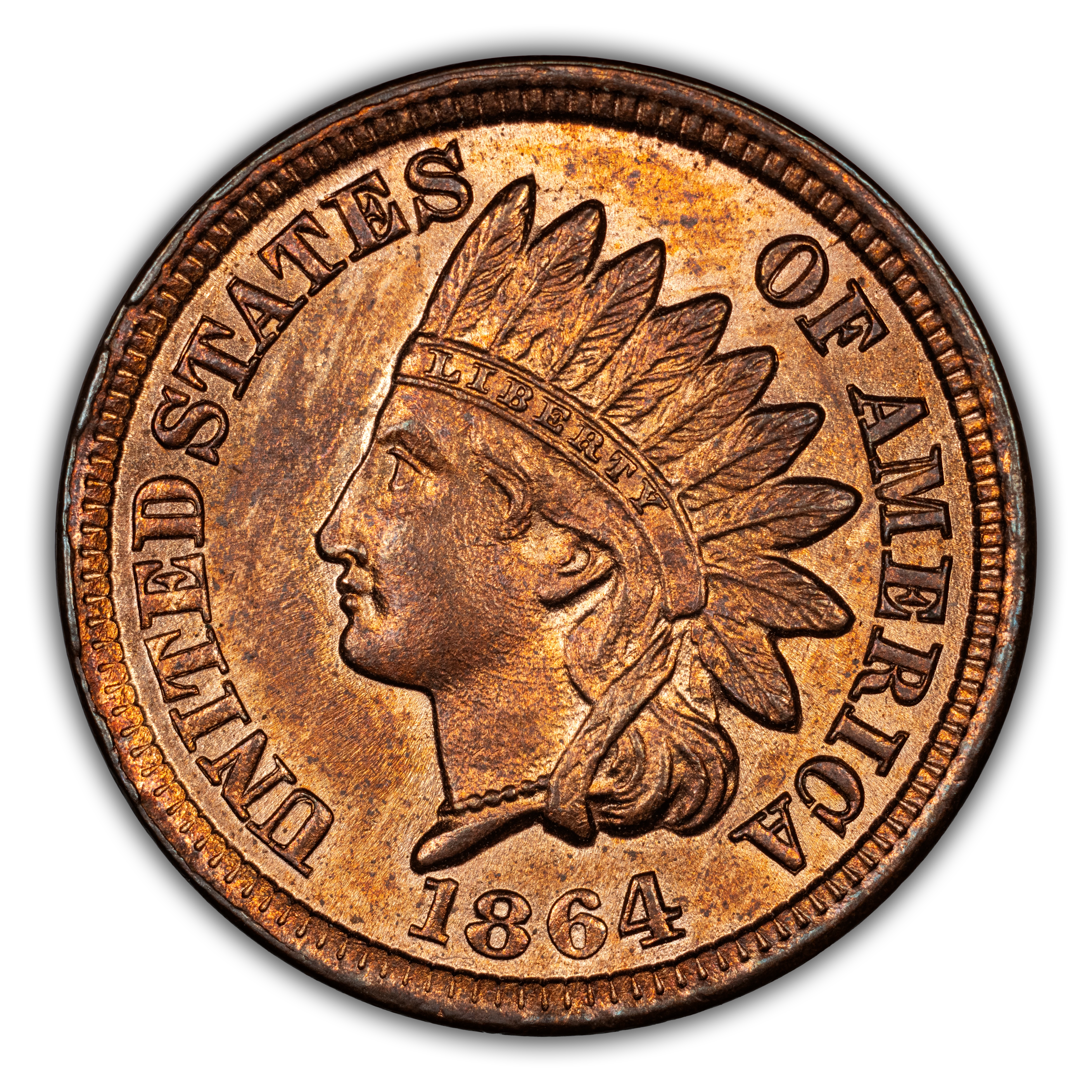 1864 1c Bronze, Lathe Lines, FS-1401, S-11 MS RB