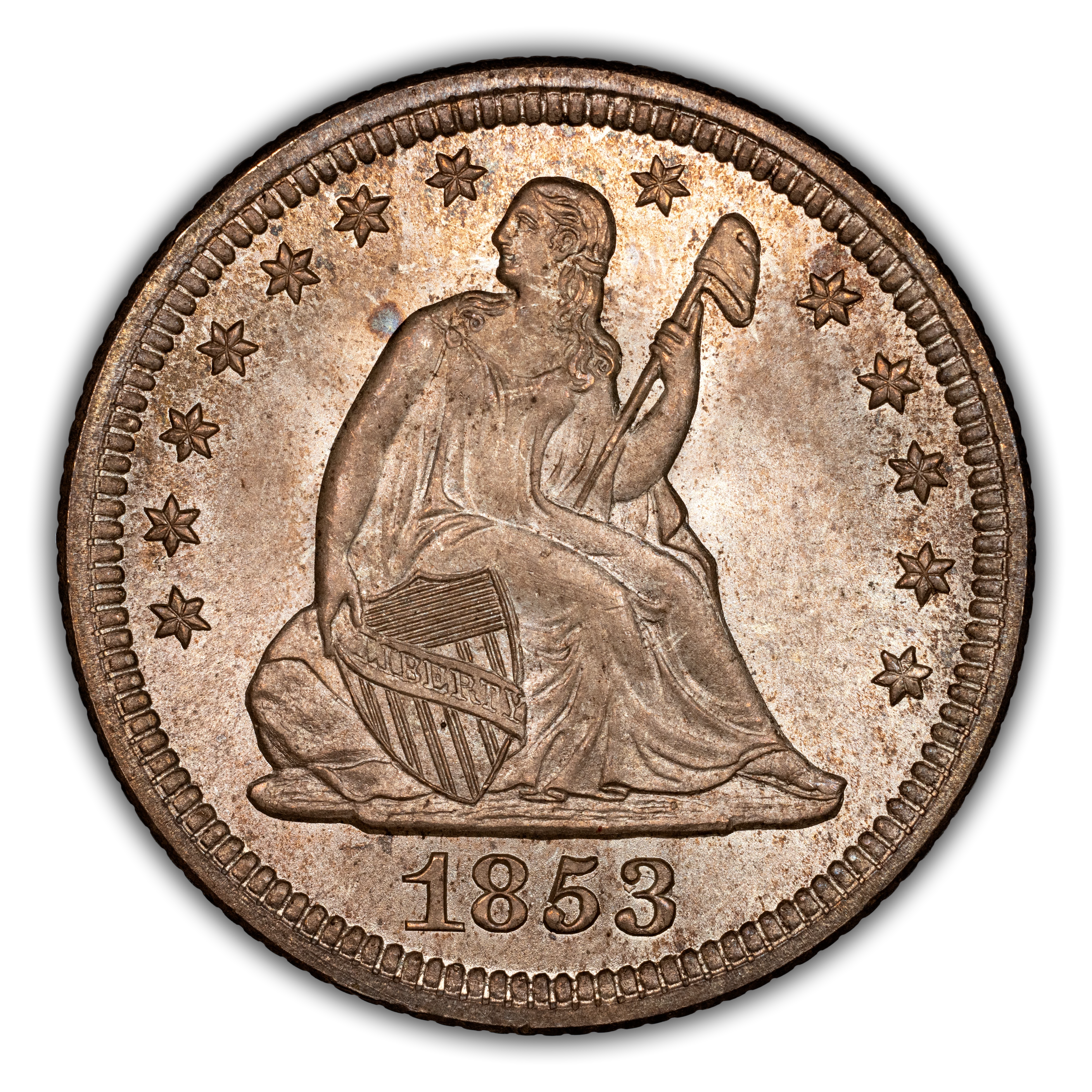 1853 シーテッド リバティ クォーター 1853/53 Liberty Seated Quarter No Arrows, Overdate FS 301
