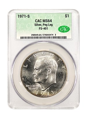 1971 S Eisenhower Dollar Silver, Peg Leg FS 401 Mint State