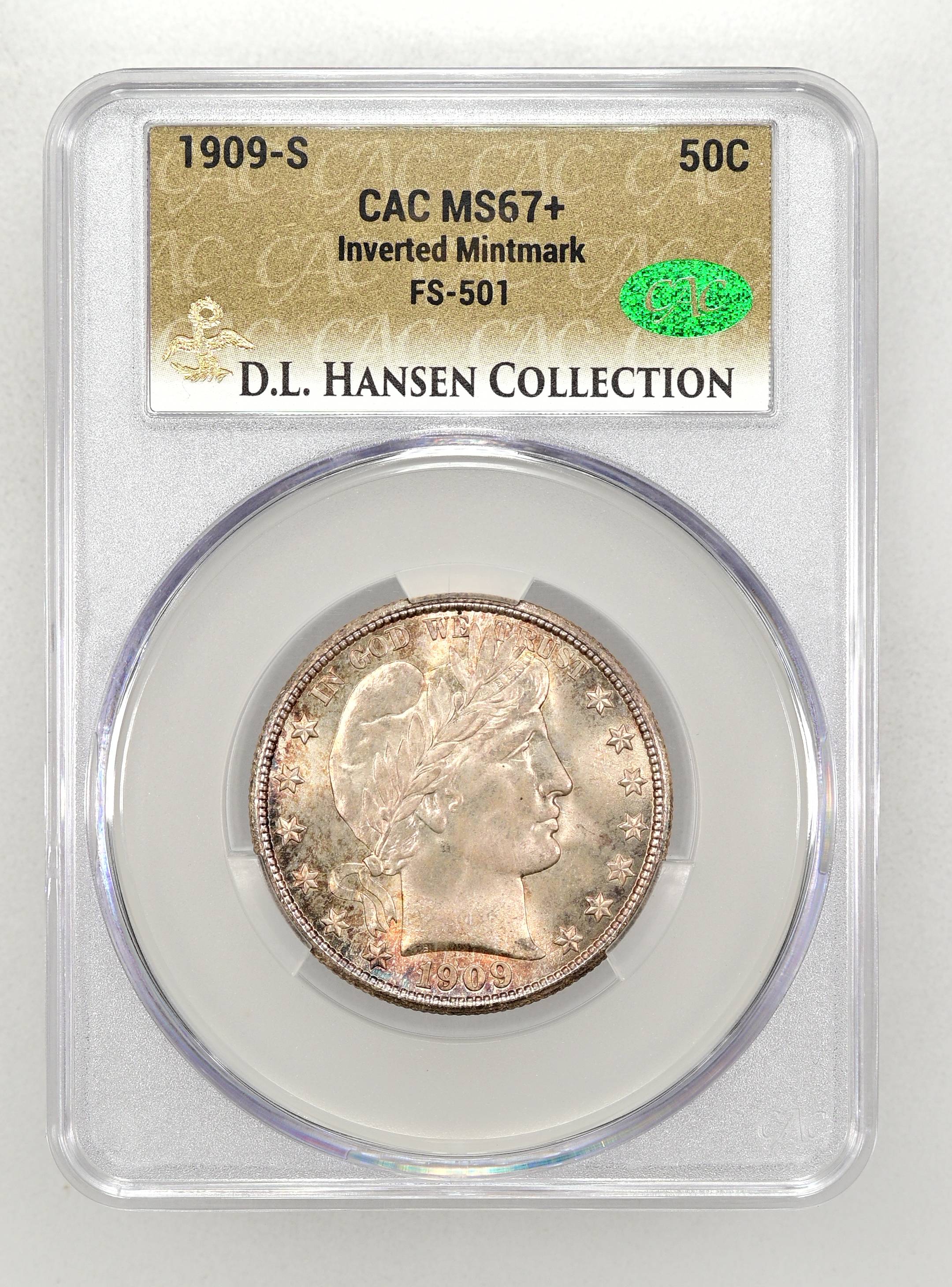 kissmark - frilmiyo 1909-S Barber Silver Half Inverted Mint Mark FS-501 Choice